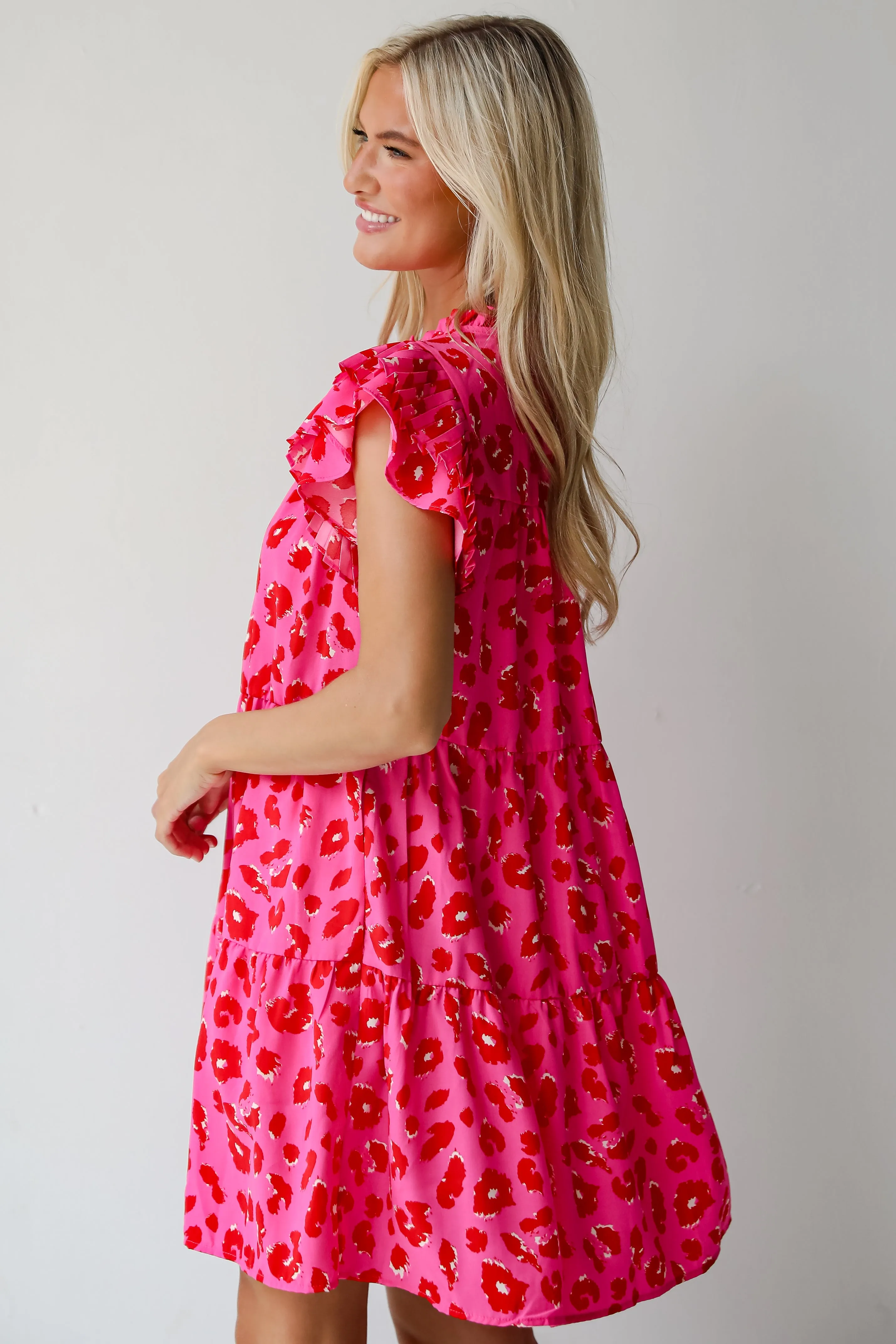 FINAL SALE - Latest Crush Hot Pink Leopard Tiered Mini Dress