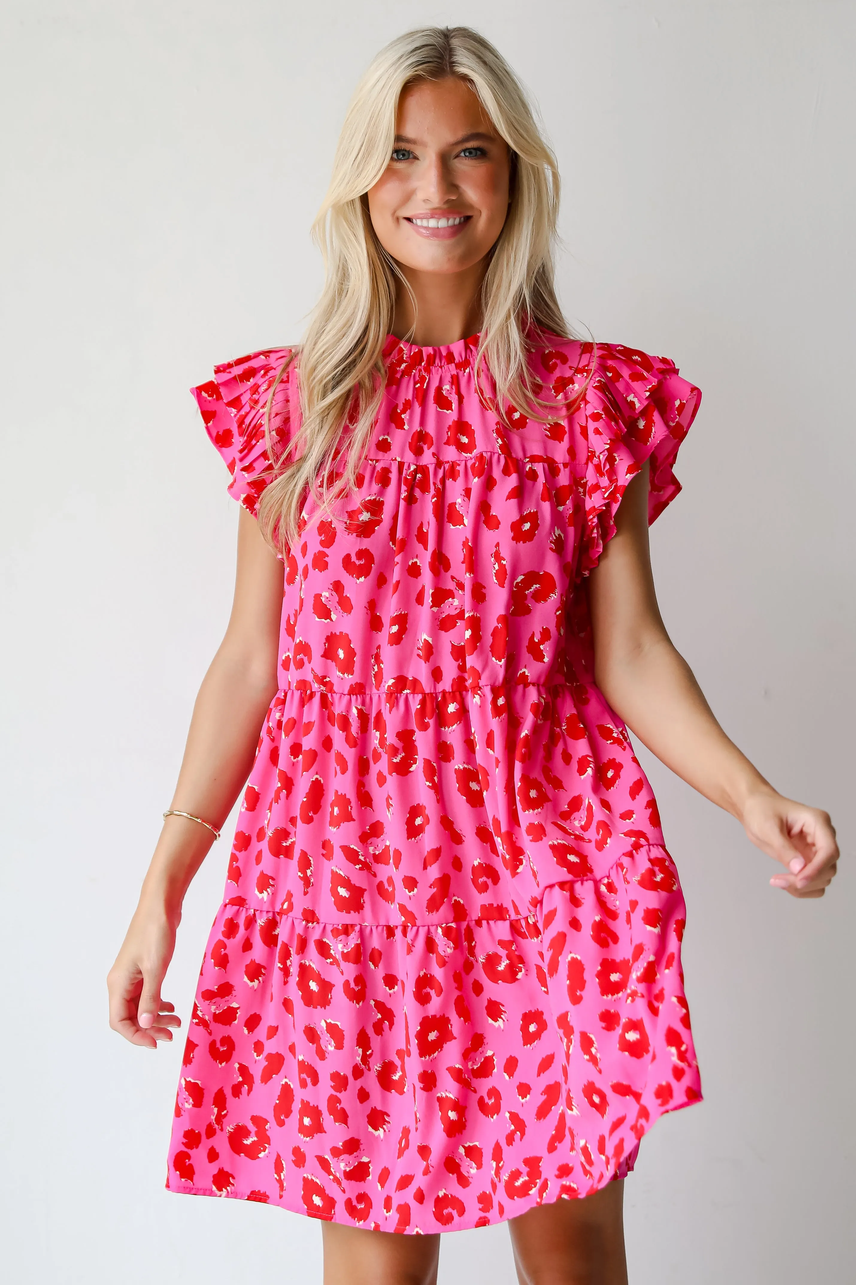 FINAL SALE - Latest Crush Hot Pink Leopard Tiered Mini Dress