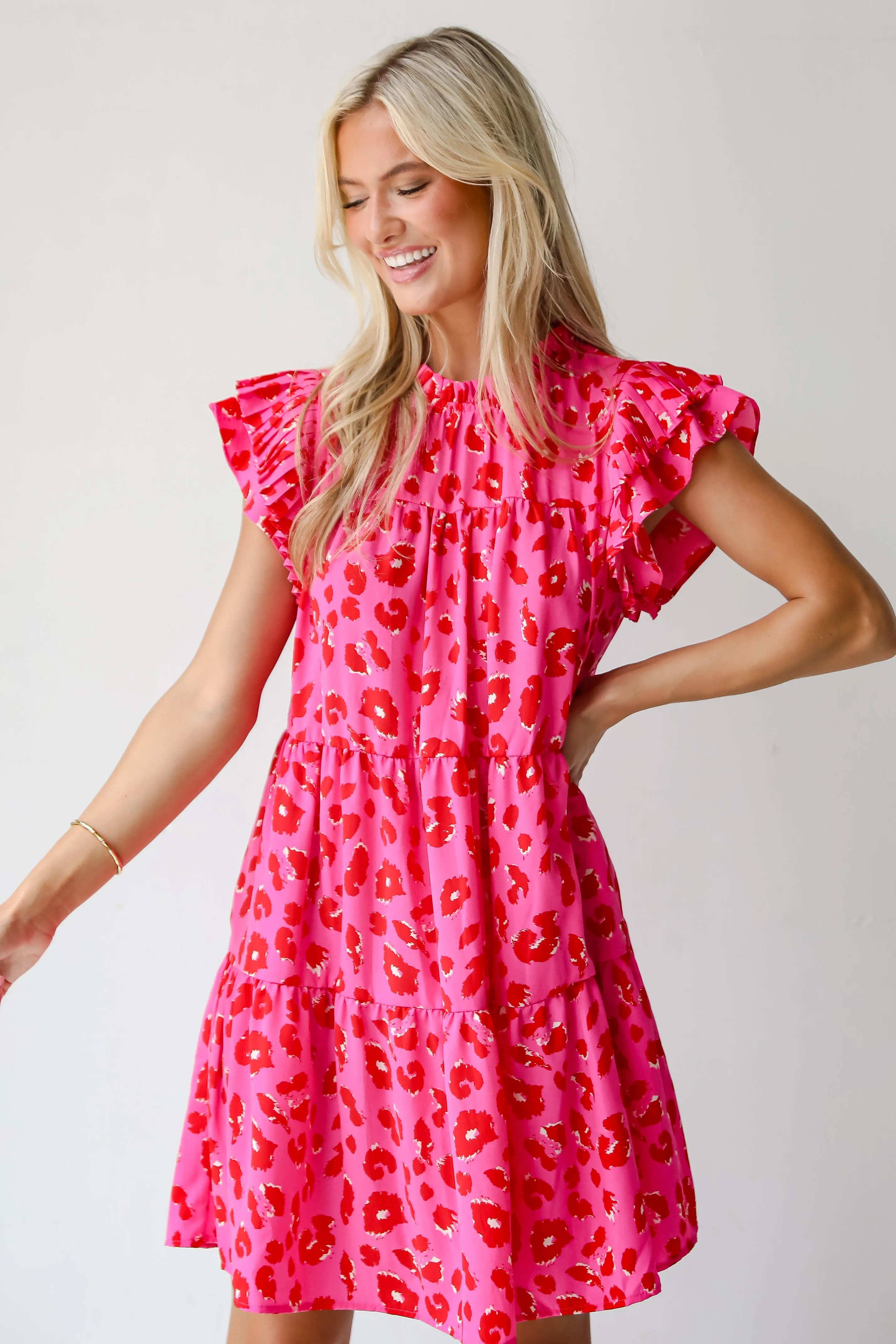 FINAL SALE - Latest Crush Hot Pink Leopard Tiered Mini Dress