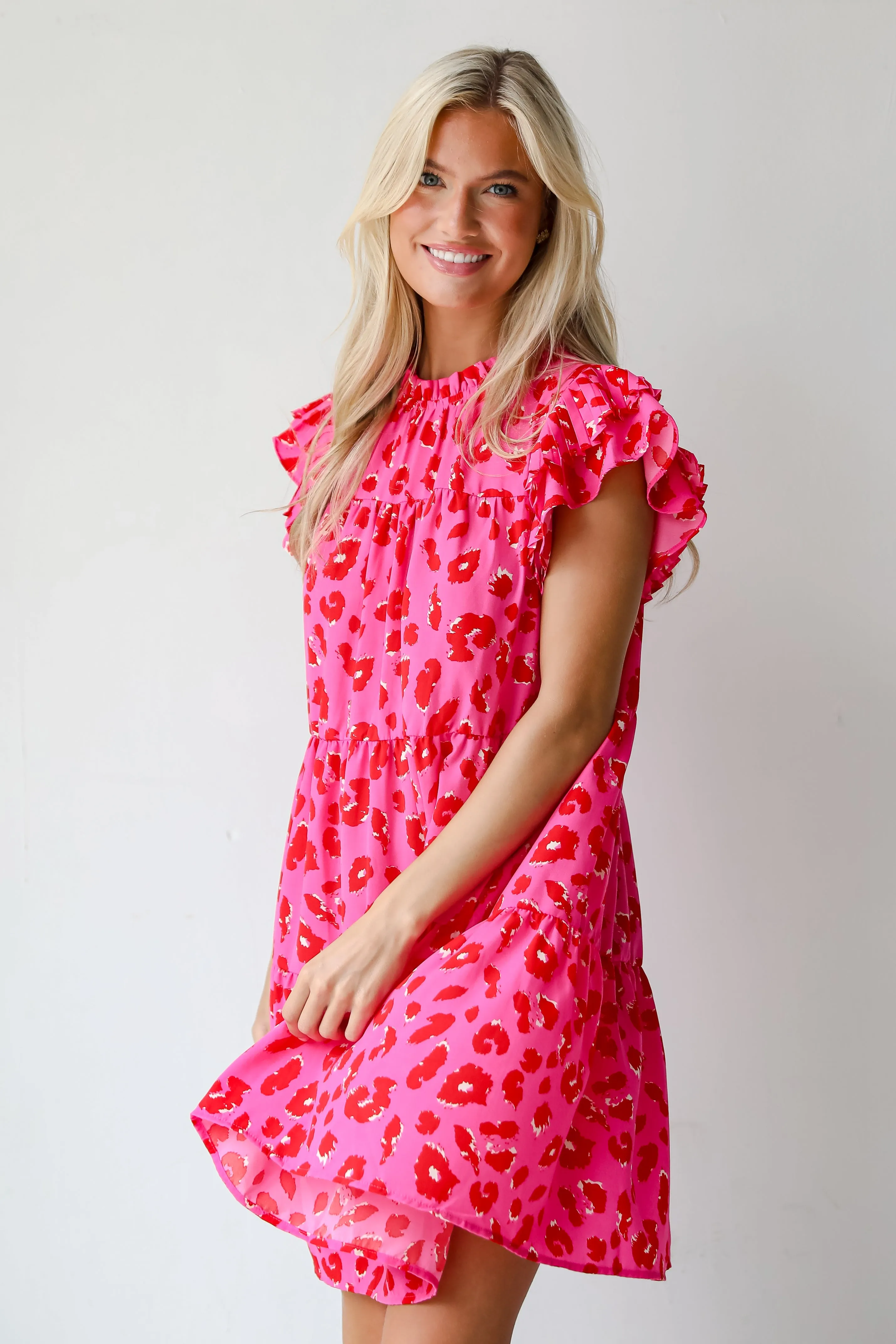 FINAL SALE - Latest Crush Hot Pink Leopard Tiered Mini Dress