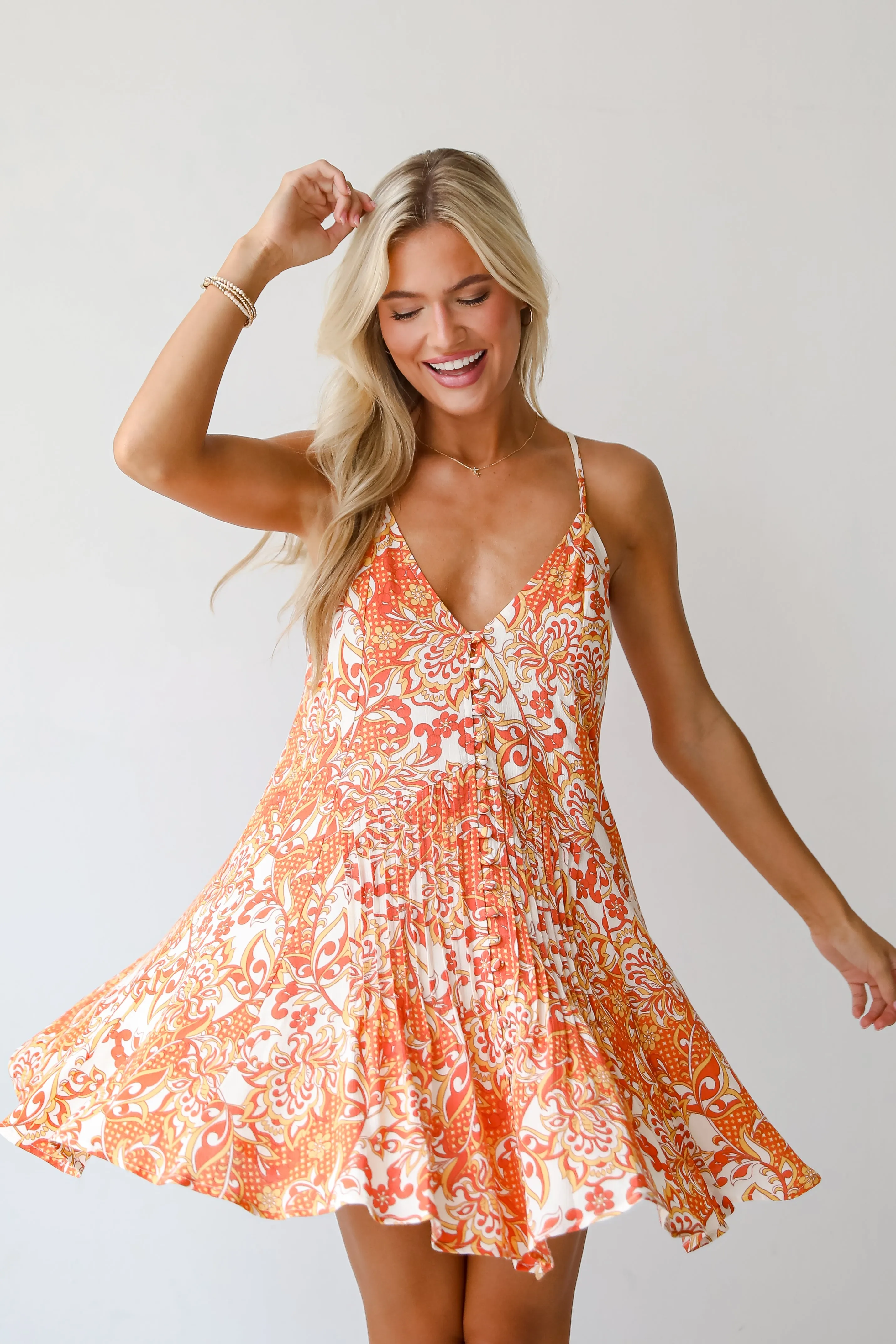 FINAL SALE - Majorly Stylish Orange Paisley Floral Mini Dress