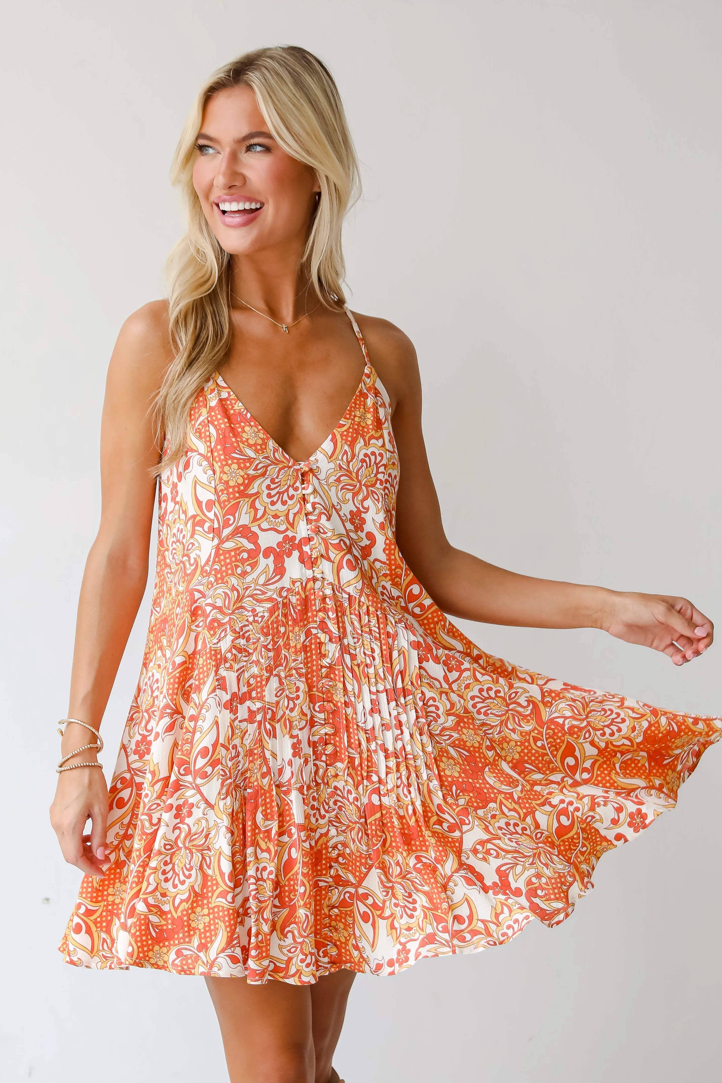 FINAL SALE - Majorly Stylish Orange Paisley Floral Mini Dress