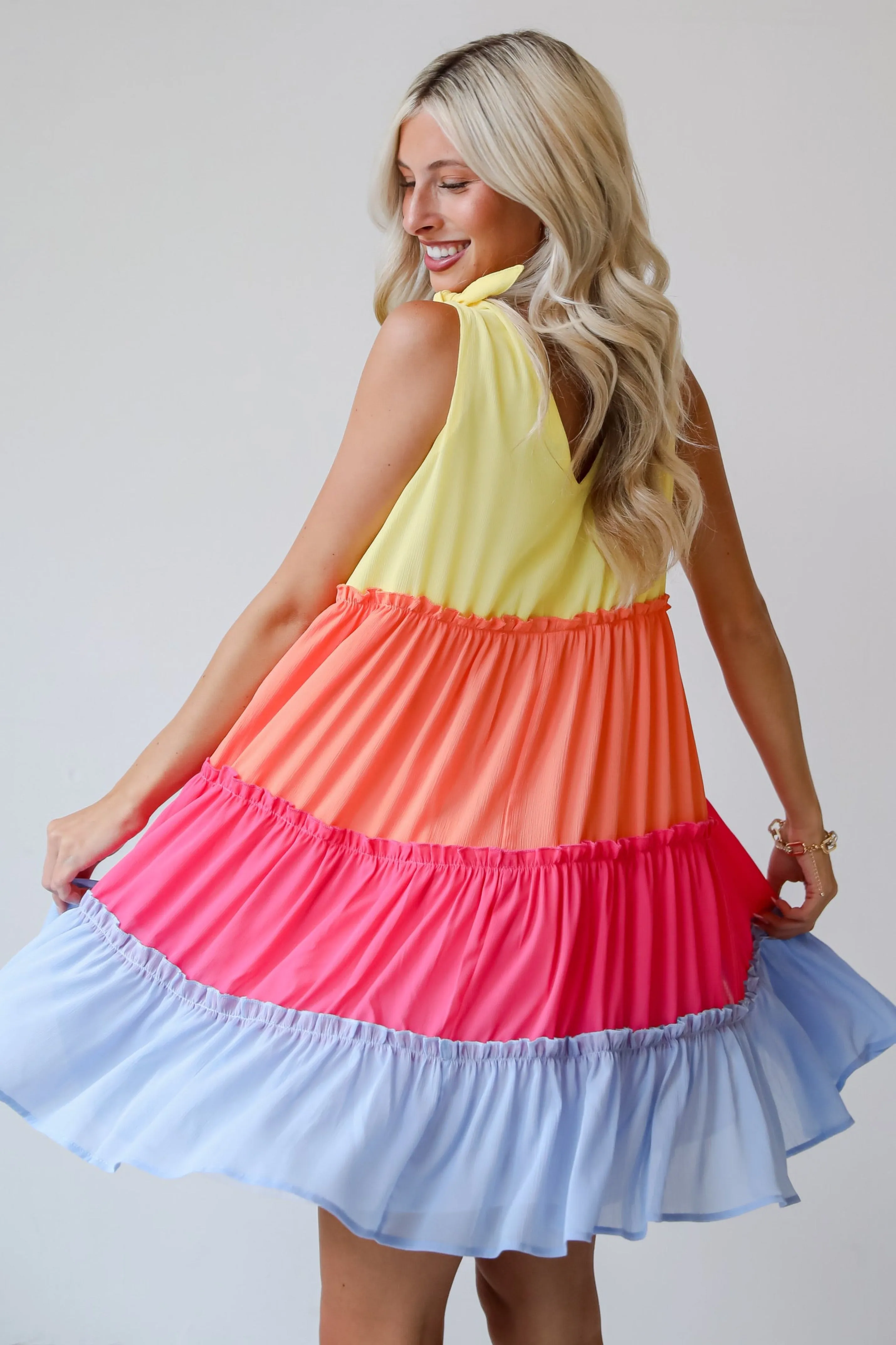 FINAL SALE - Make My Heart Flutter Tiered Color Block Mini Dress