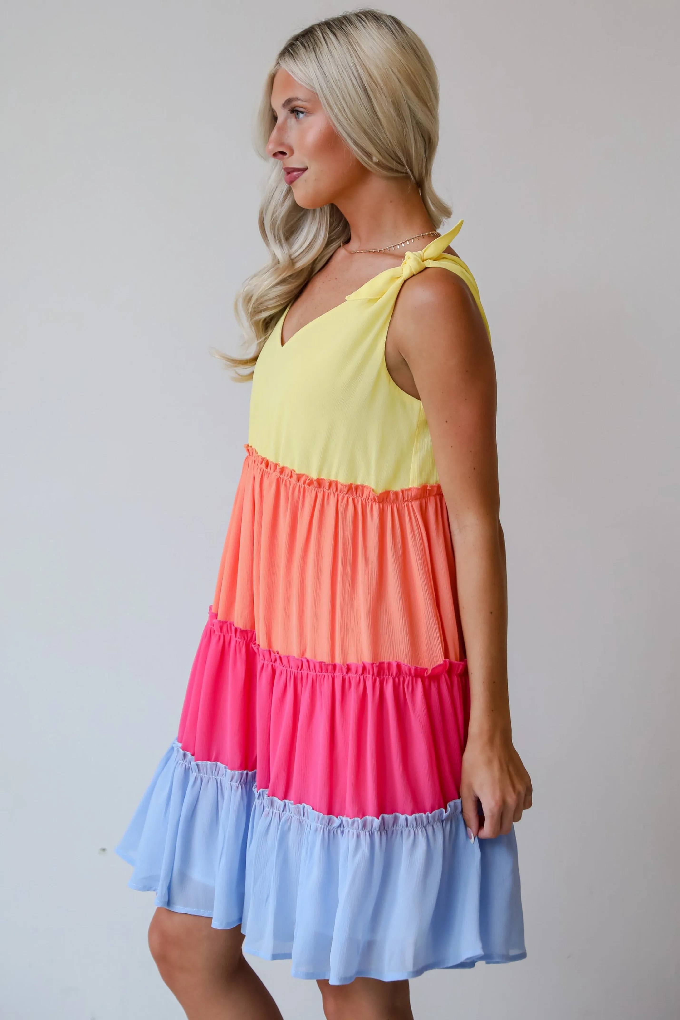 FINAL SALE - Make My Heart Flutter Tiered Color Block Mini Dress