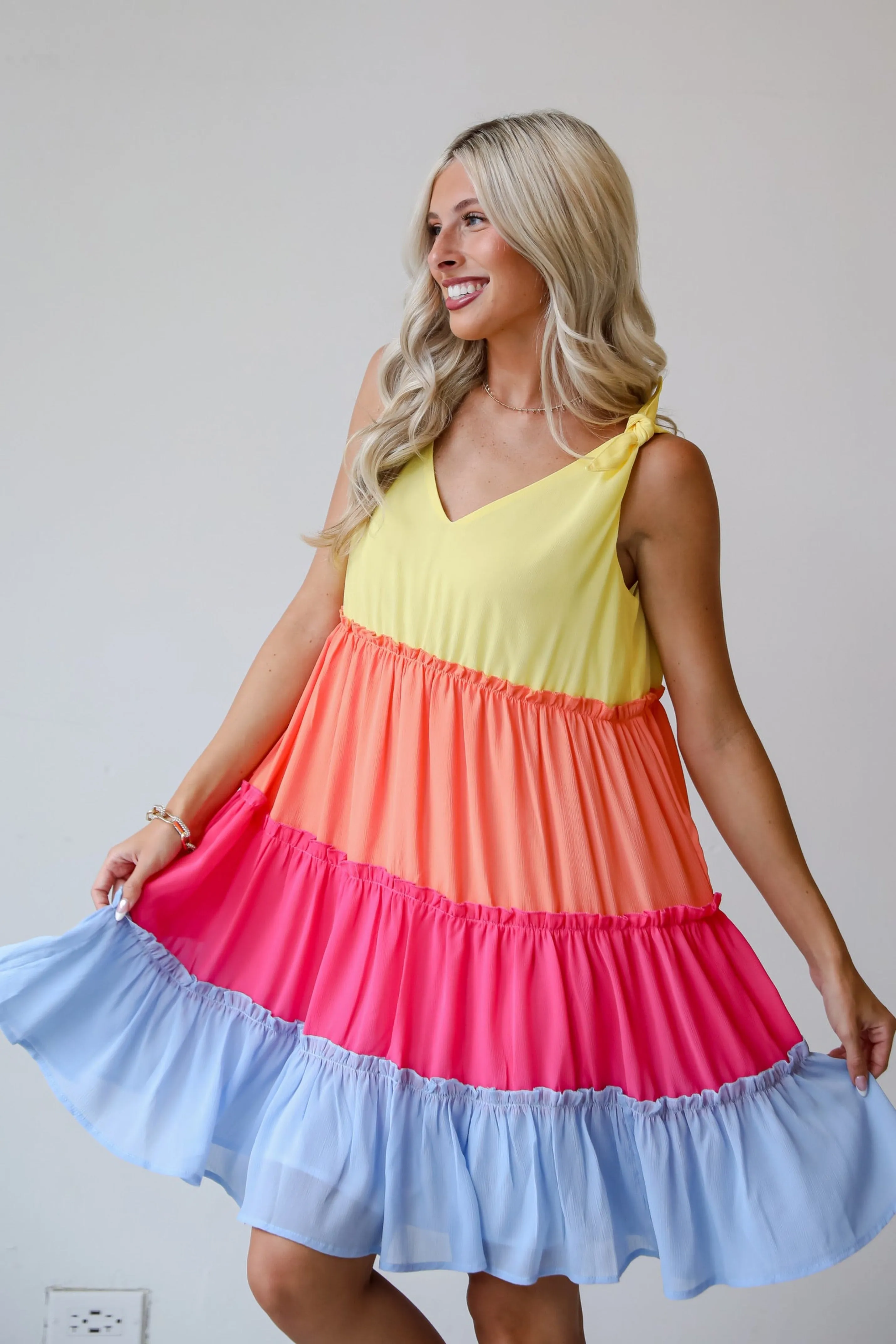 FINAL SALE - Make My Heart Flutter Tiered Color Block Mini Dress