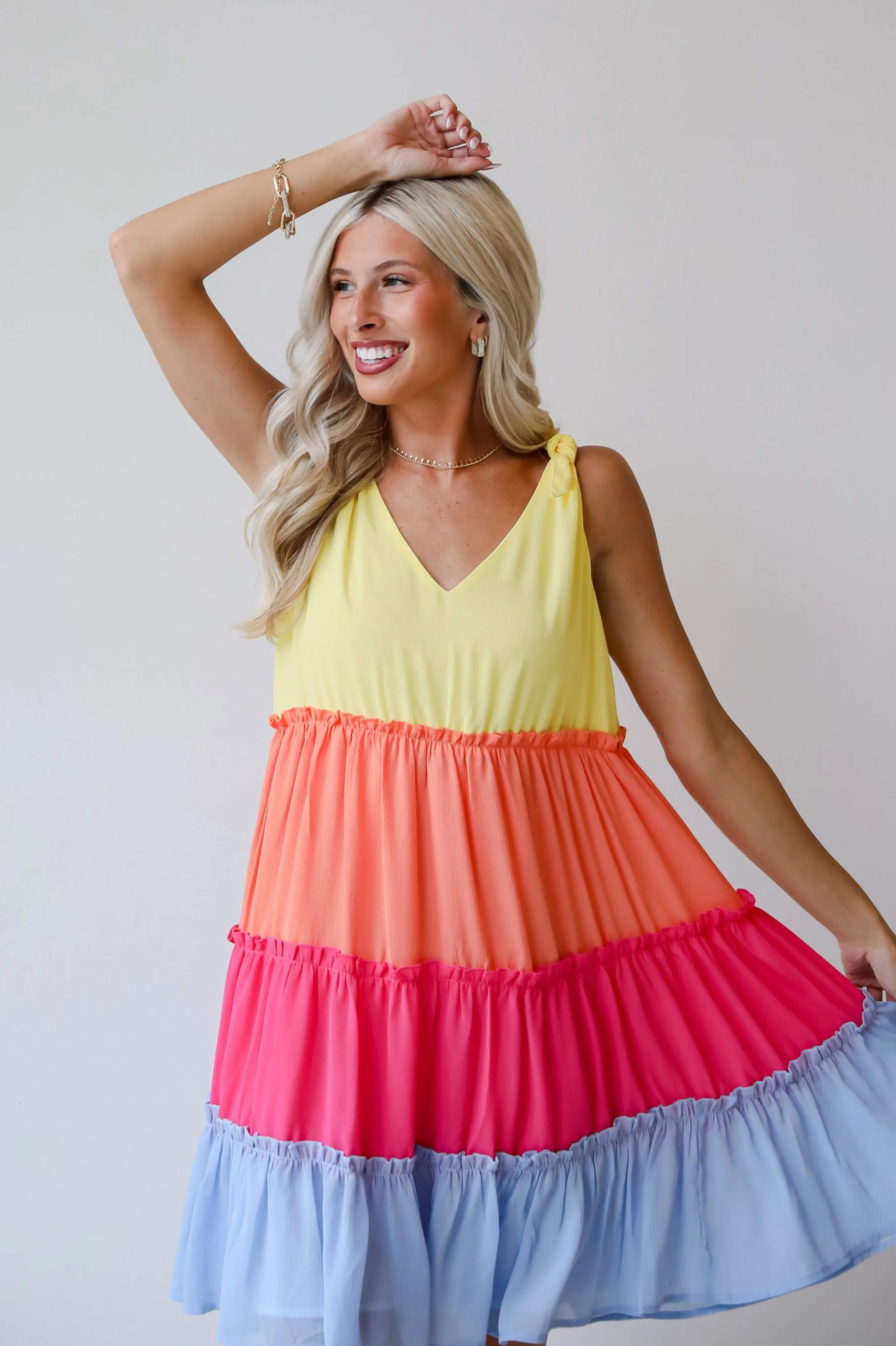 FINAL SALE - Make My Heart Flutter Tiered Color Block Mini Dress