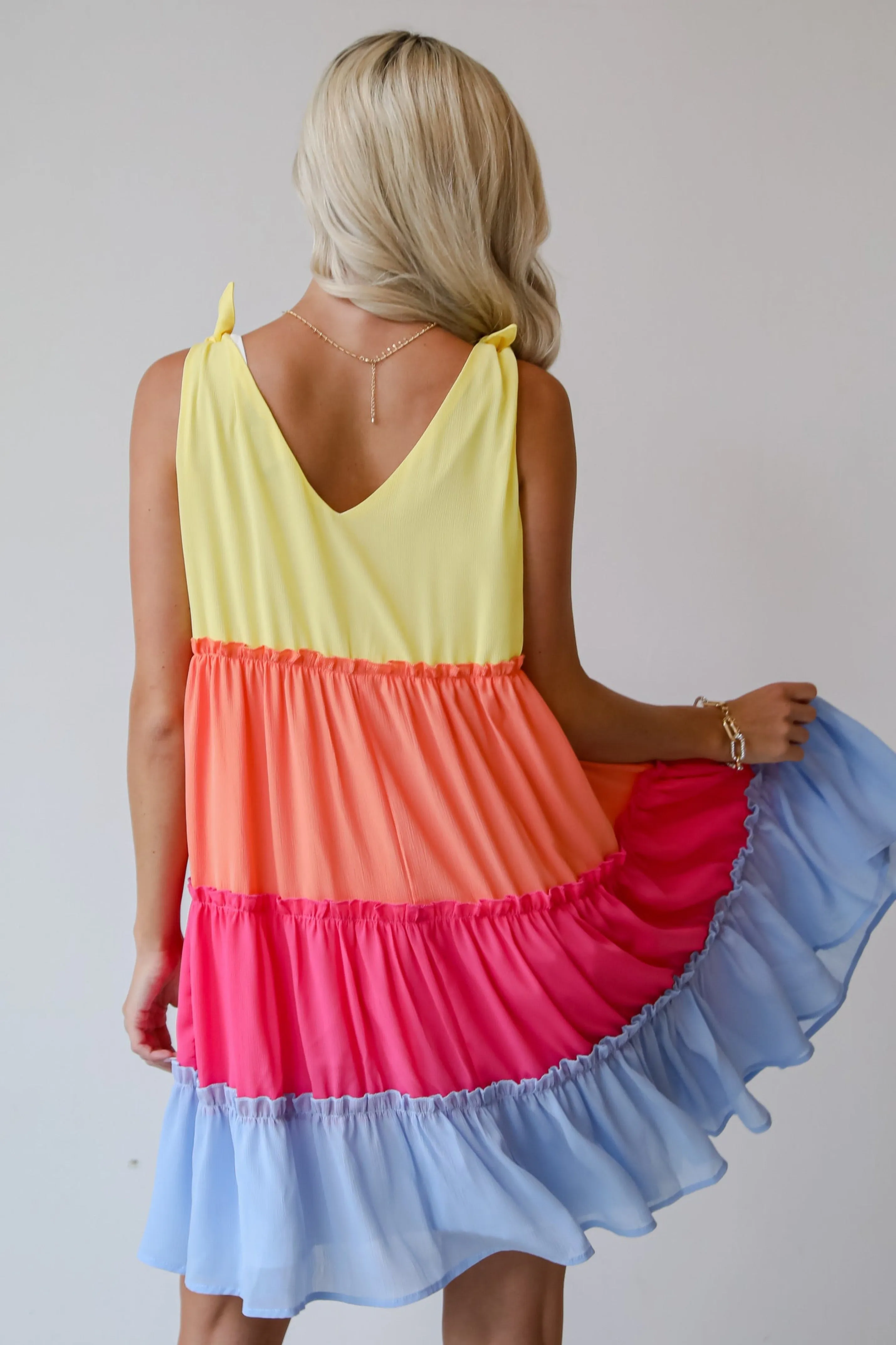 FINAL SALE - Make My Heart Flutter Tiered Color Block Mini Dress