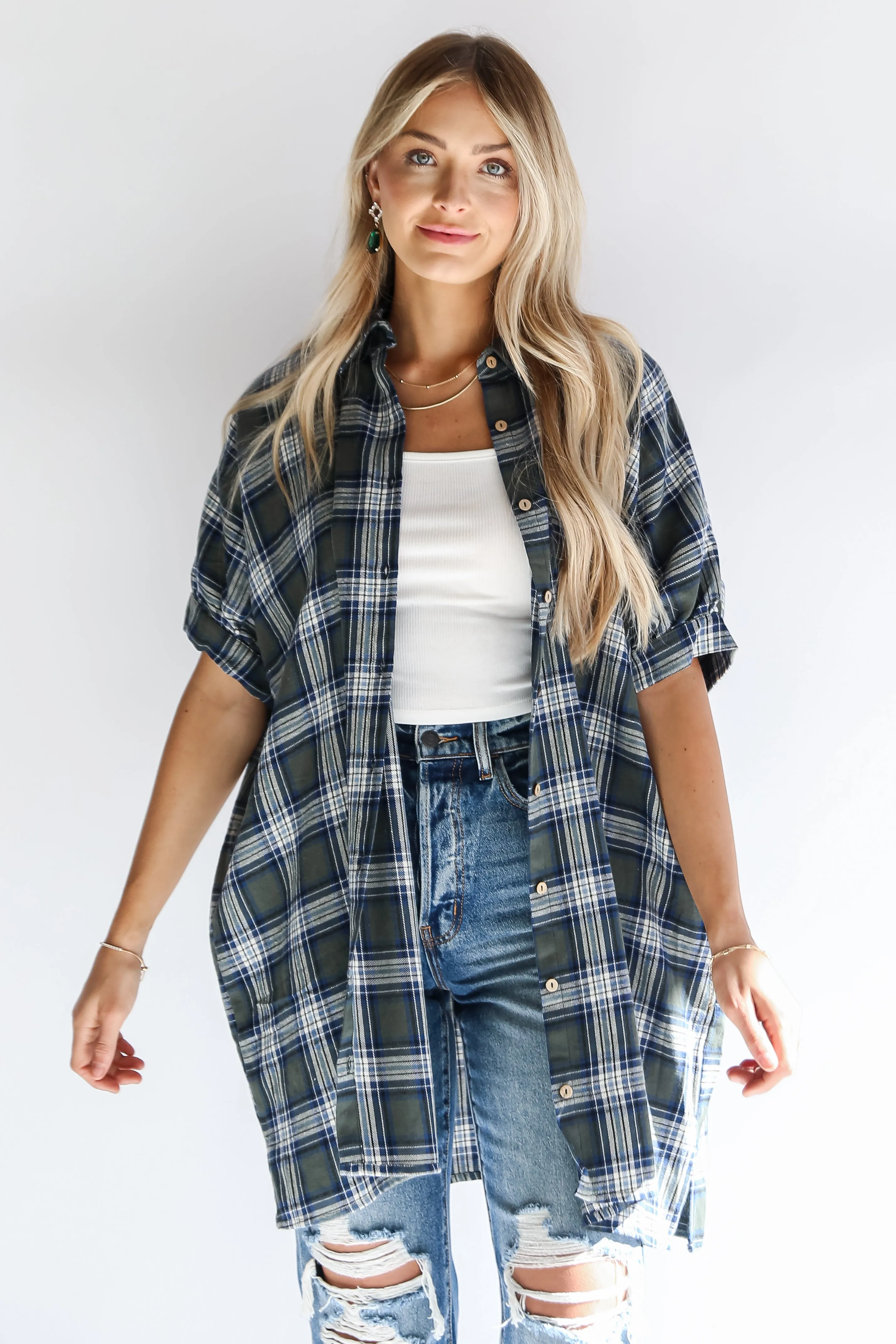 FINAL SALE - Next Door Darling Olive Plaid Mini Dress