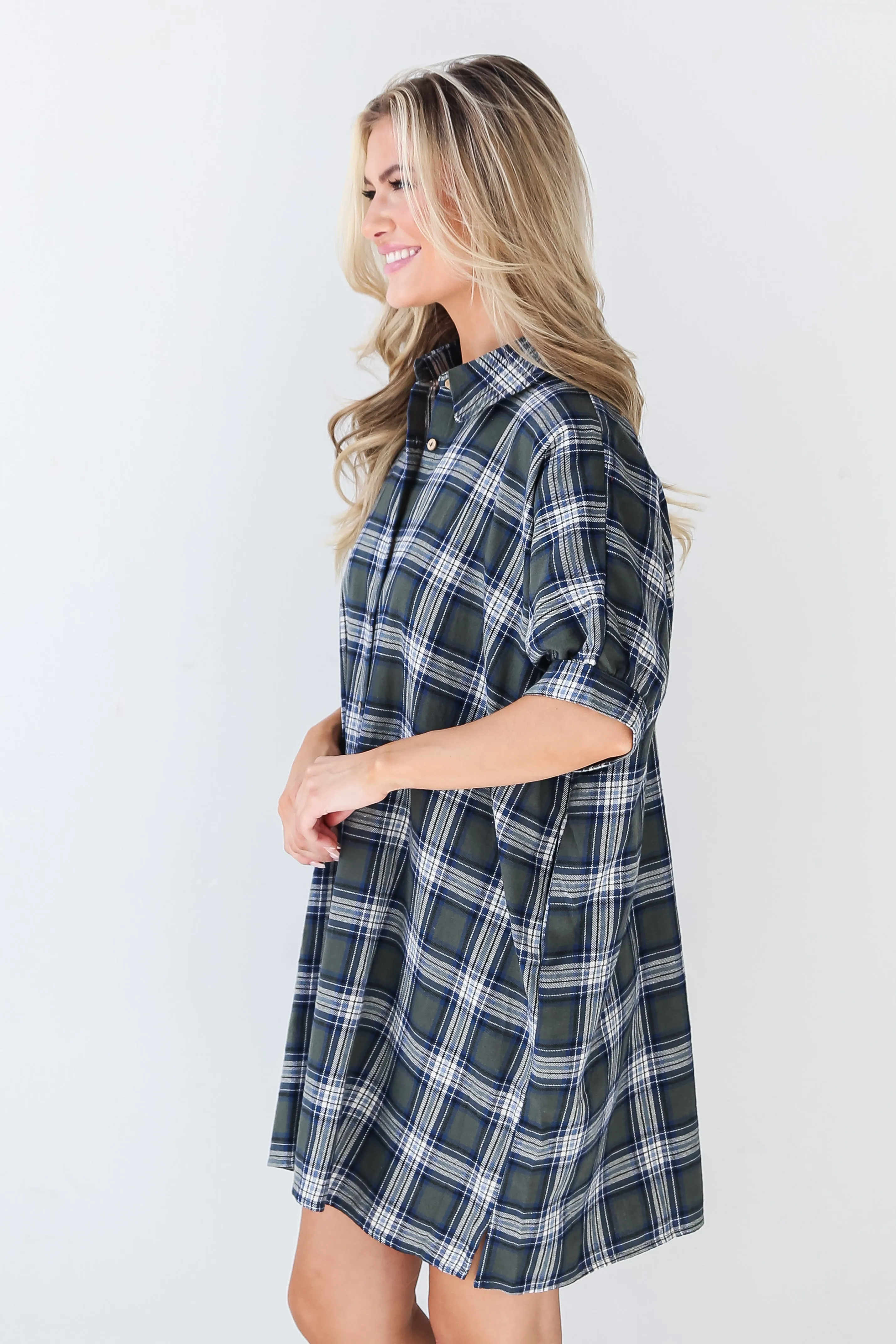 FINAL SALE - Next Door Darling Olive Plaid Mini Dress