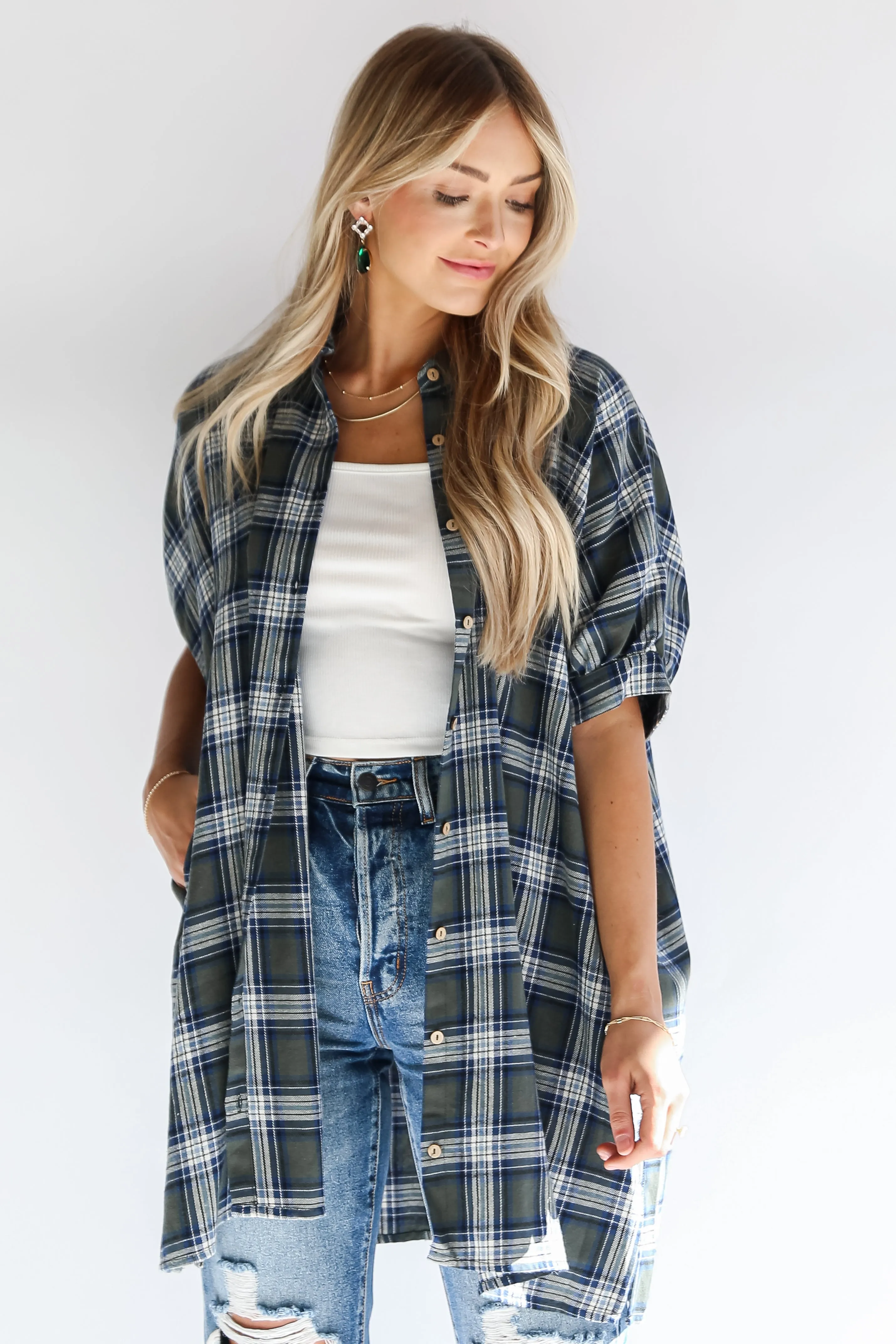 FINAL SALE - Next Door Darling Olive Plaid Mini Dress