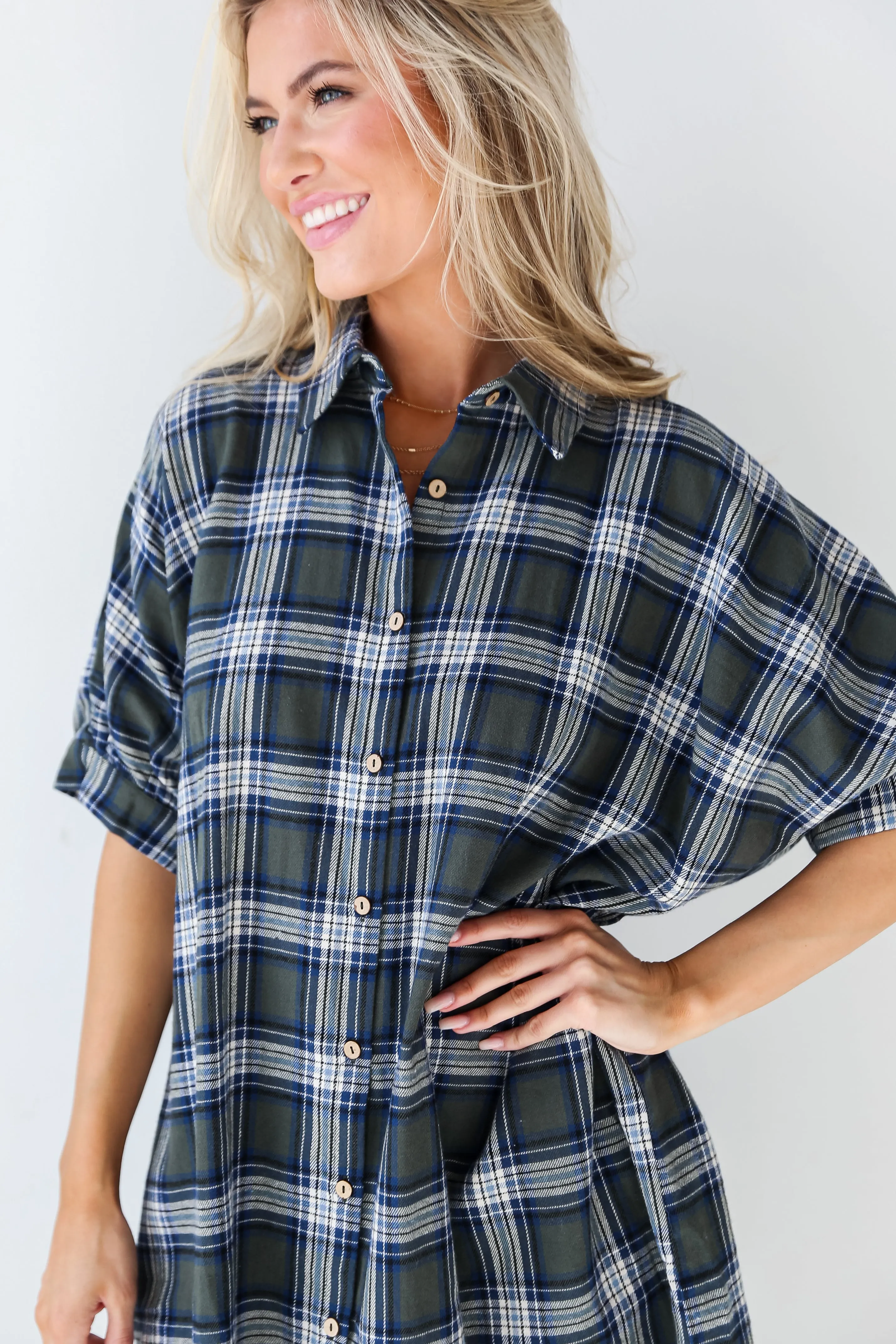 FINAL SALE - Next Door Darling Olive Plaid Mini Dress