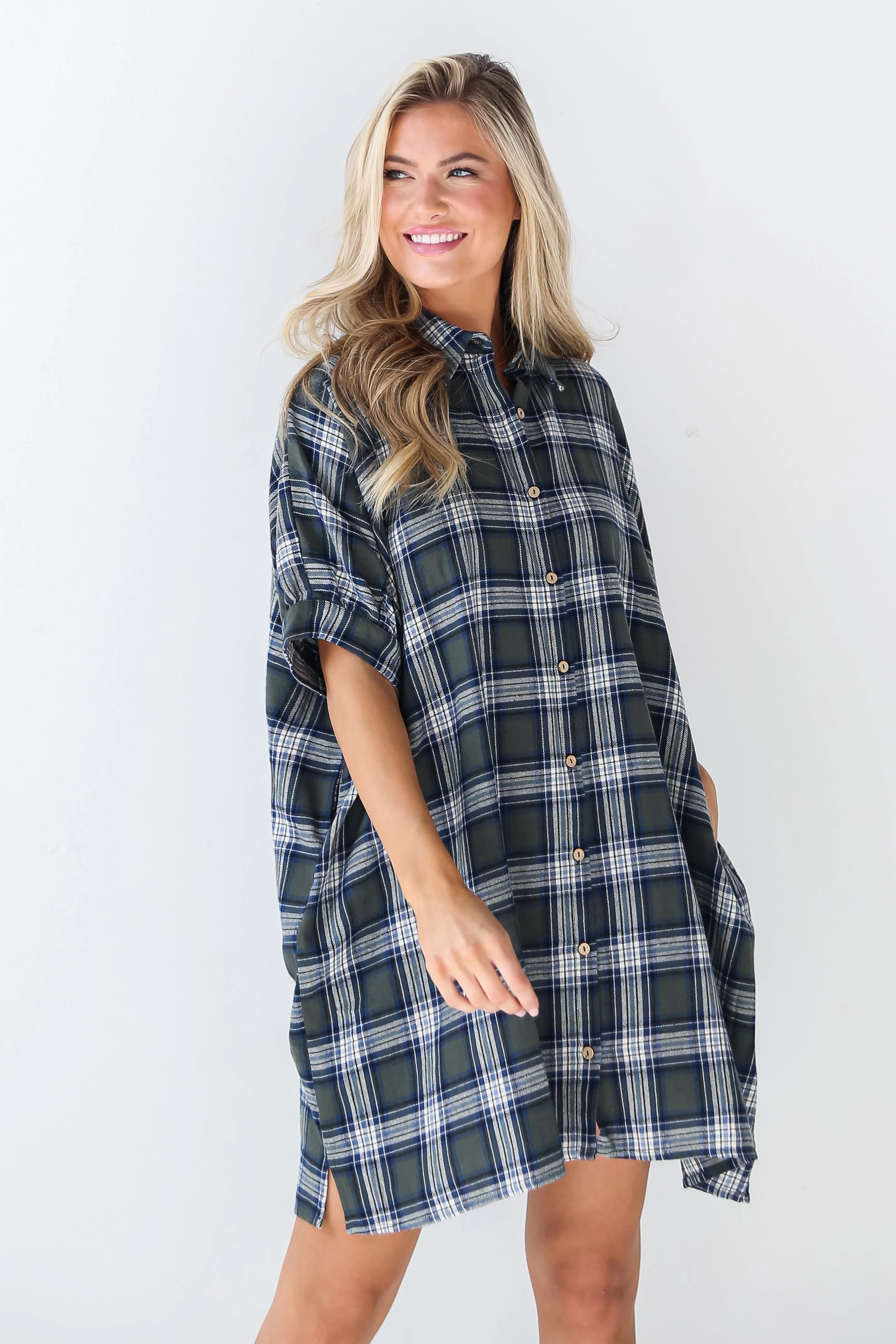 FINAL SALE - Next Door Darling Olive Plaid Mini Dress