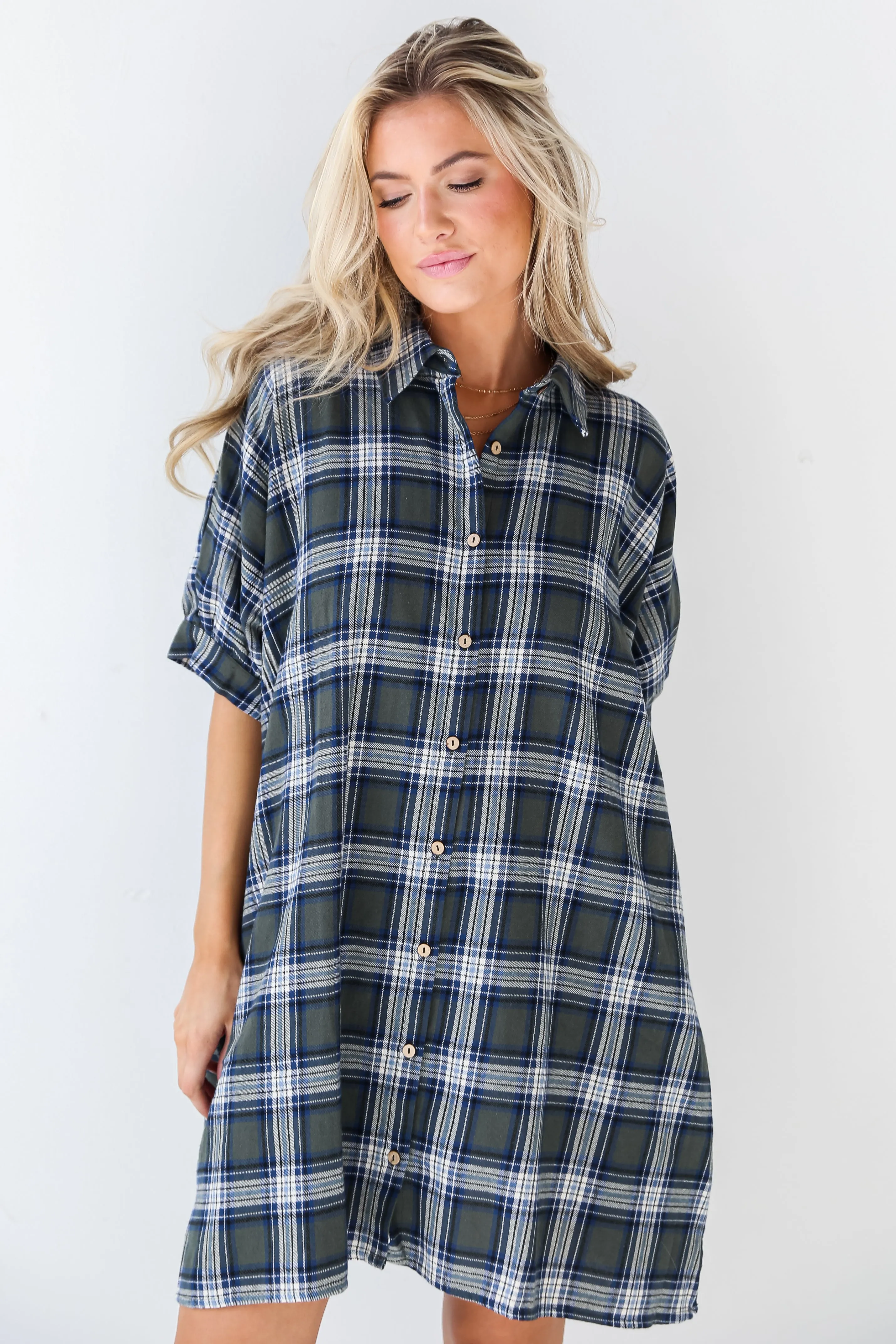 FINAL SALE - Next Door Darling Olive Plaid Mini Dress