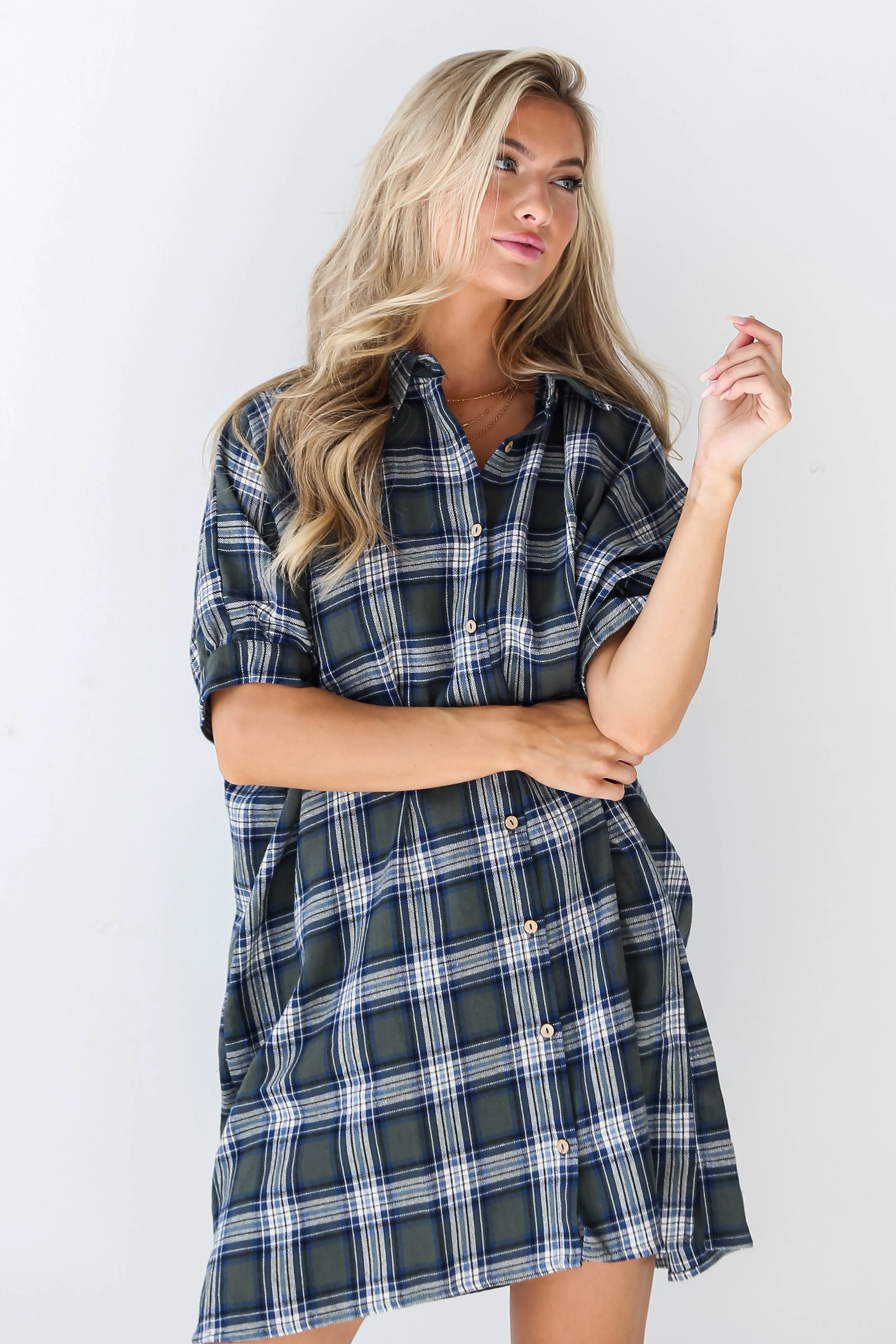 FINAL SALE - Next Door Darling Olive Plaid Mini Dress