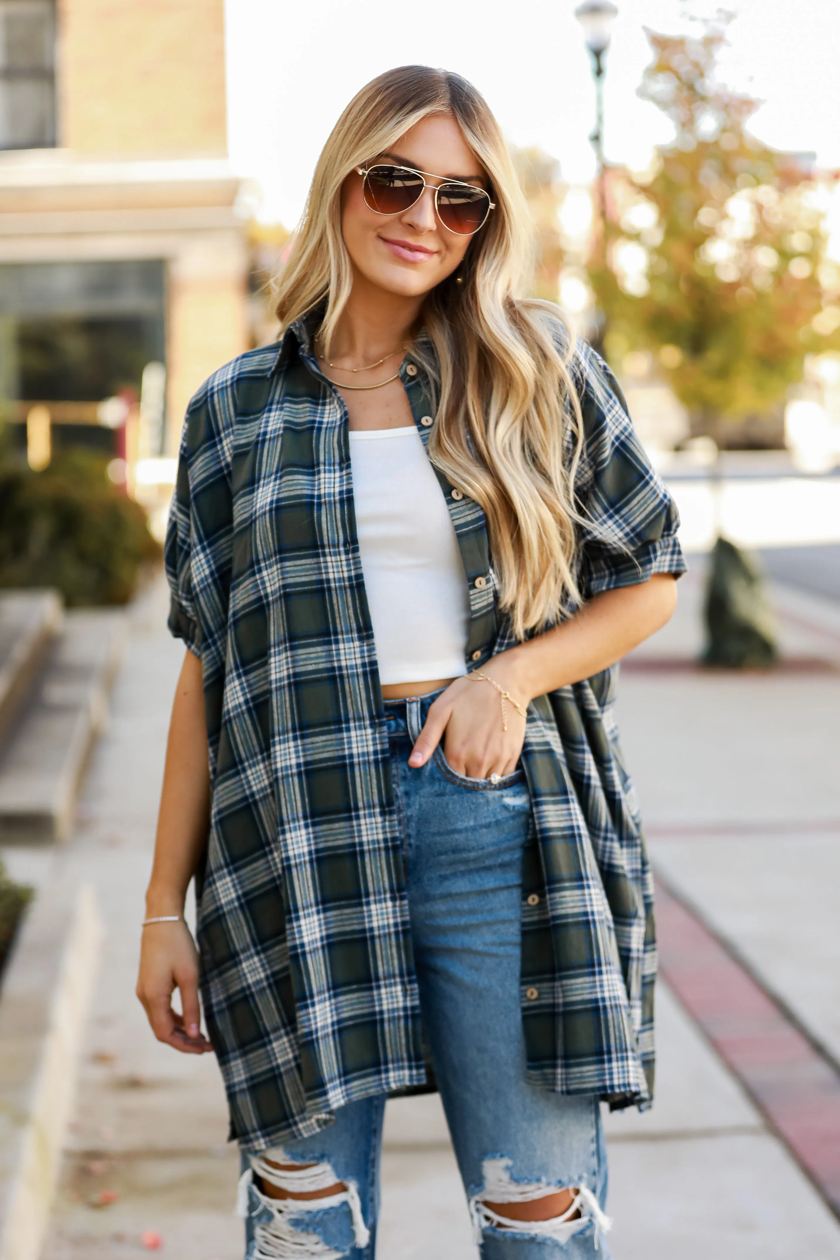 FINAL SALE - Next Door Darling Olive Plaid Mini Dress