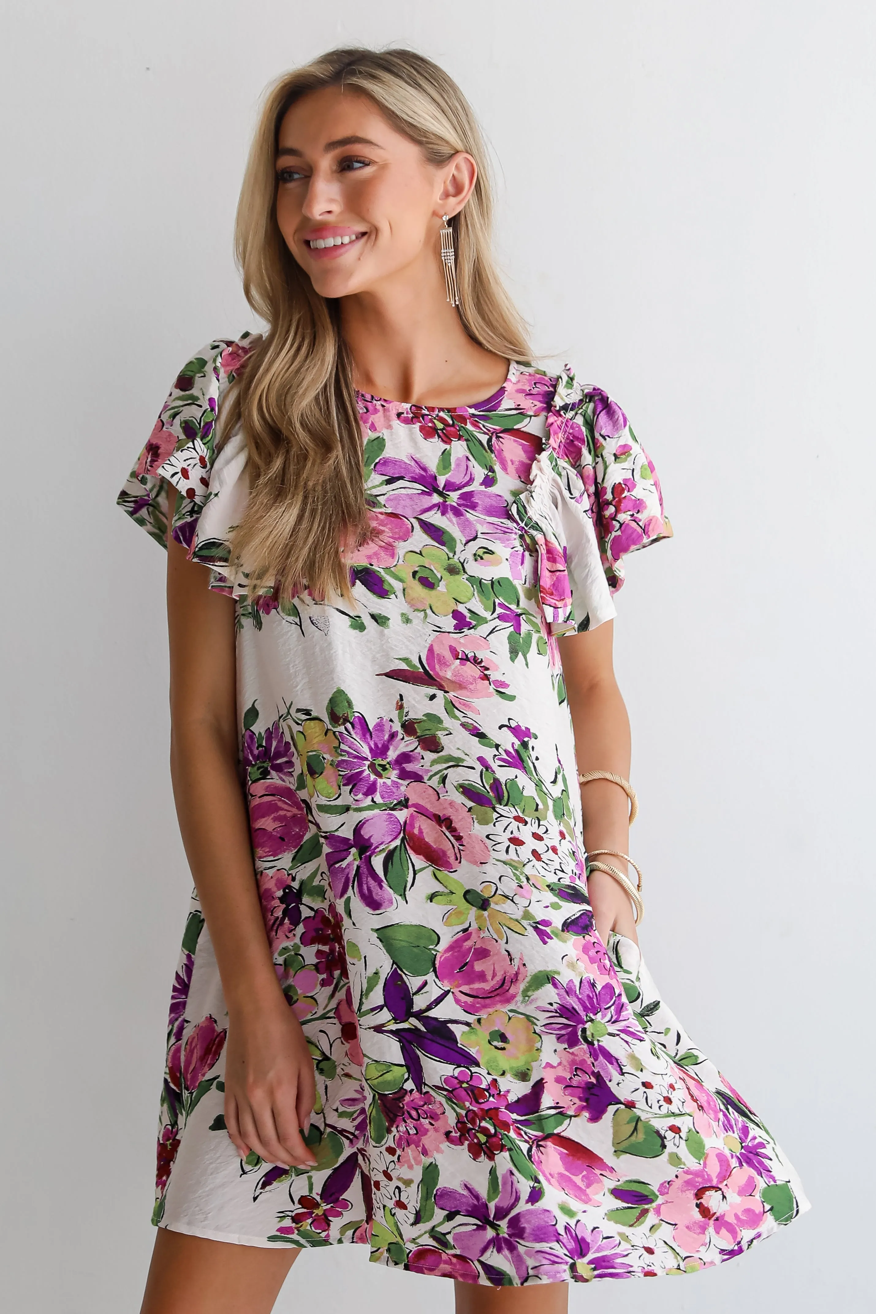 FINAL SALE - Notable Elegance Ivory Floral Mini Dress