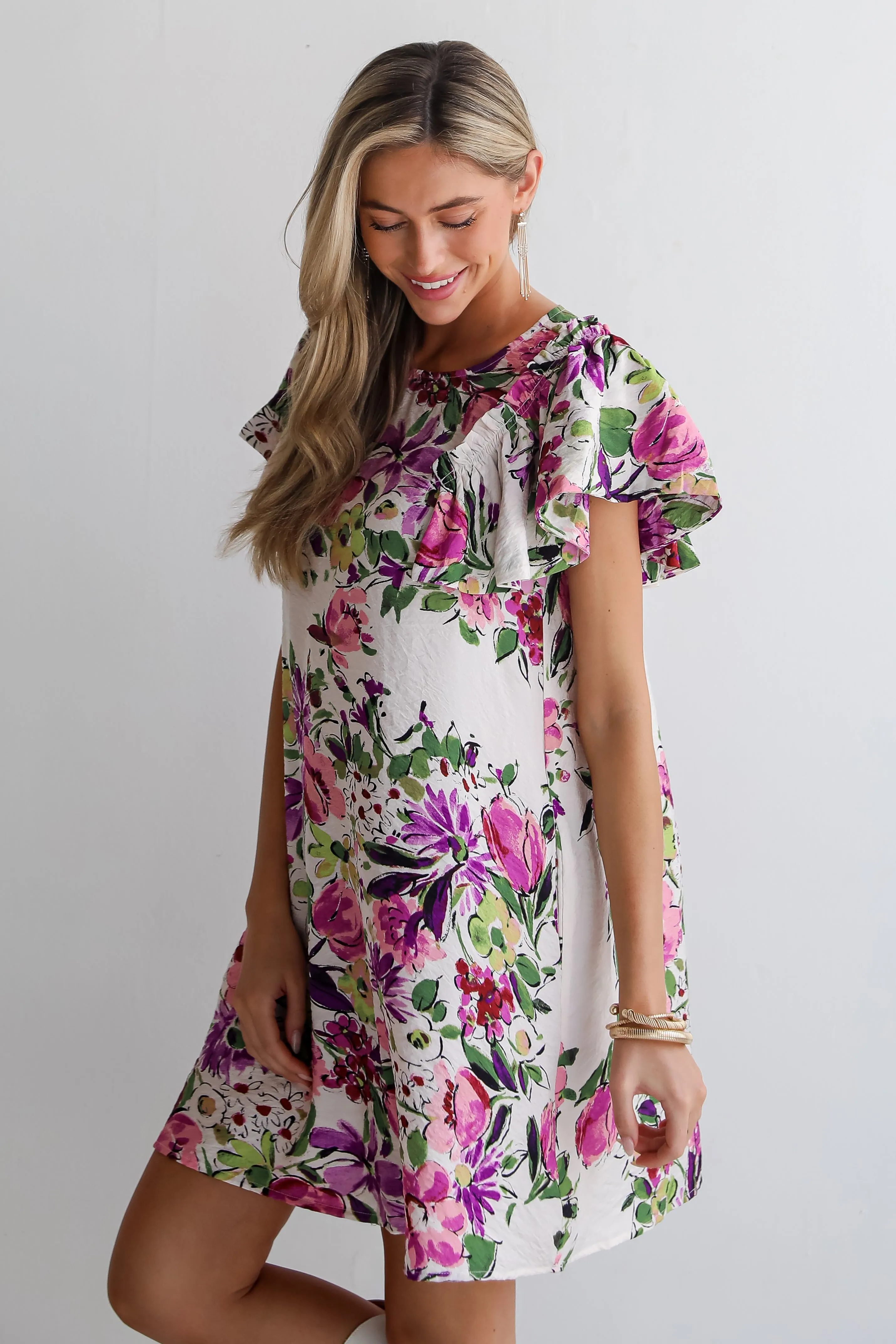 FINAL SALE - Notable Elegance Ivory Floral Mini Dress