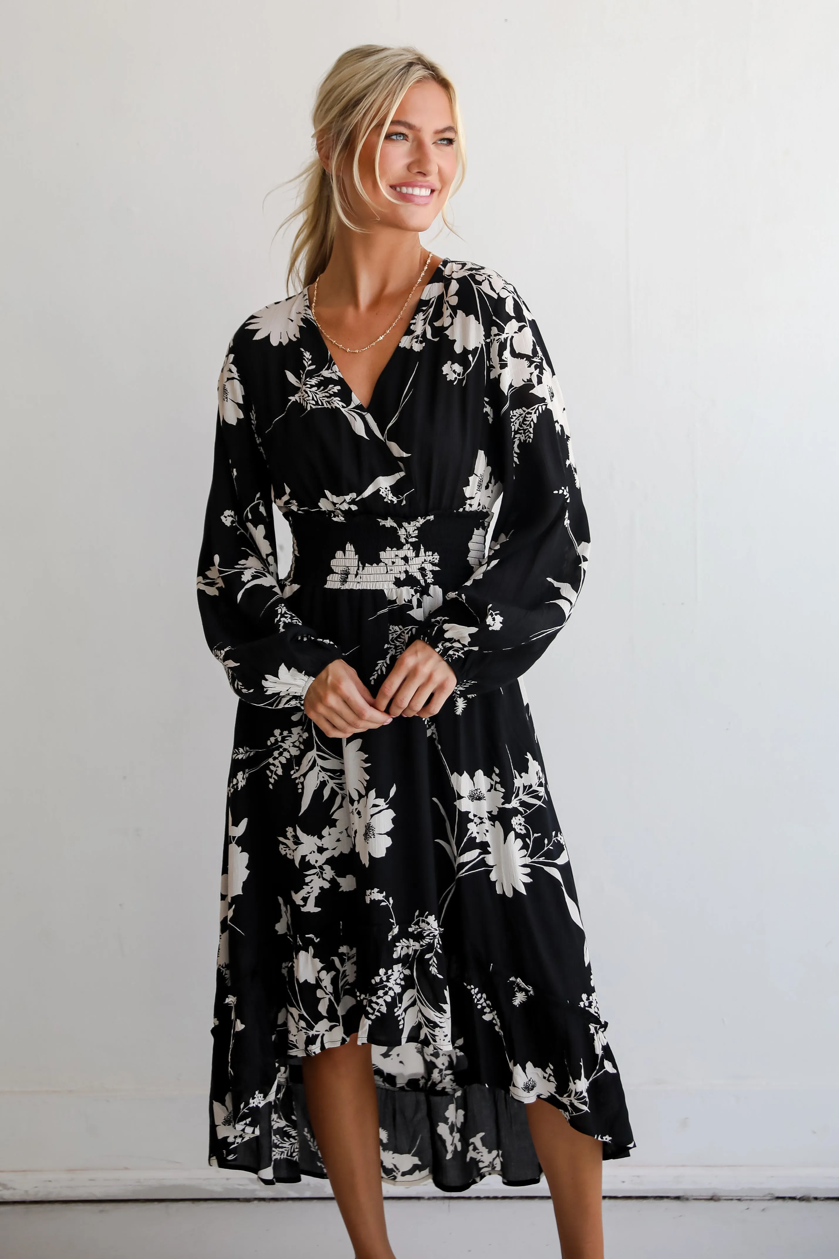 FINAL SALE - Precious Whimsy Black Floral Midi Dress