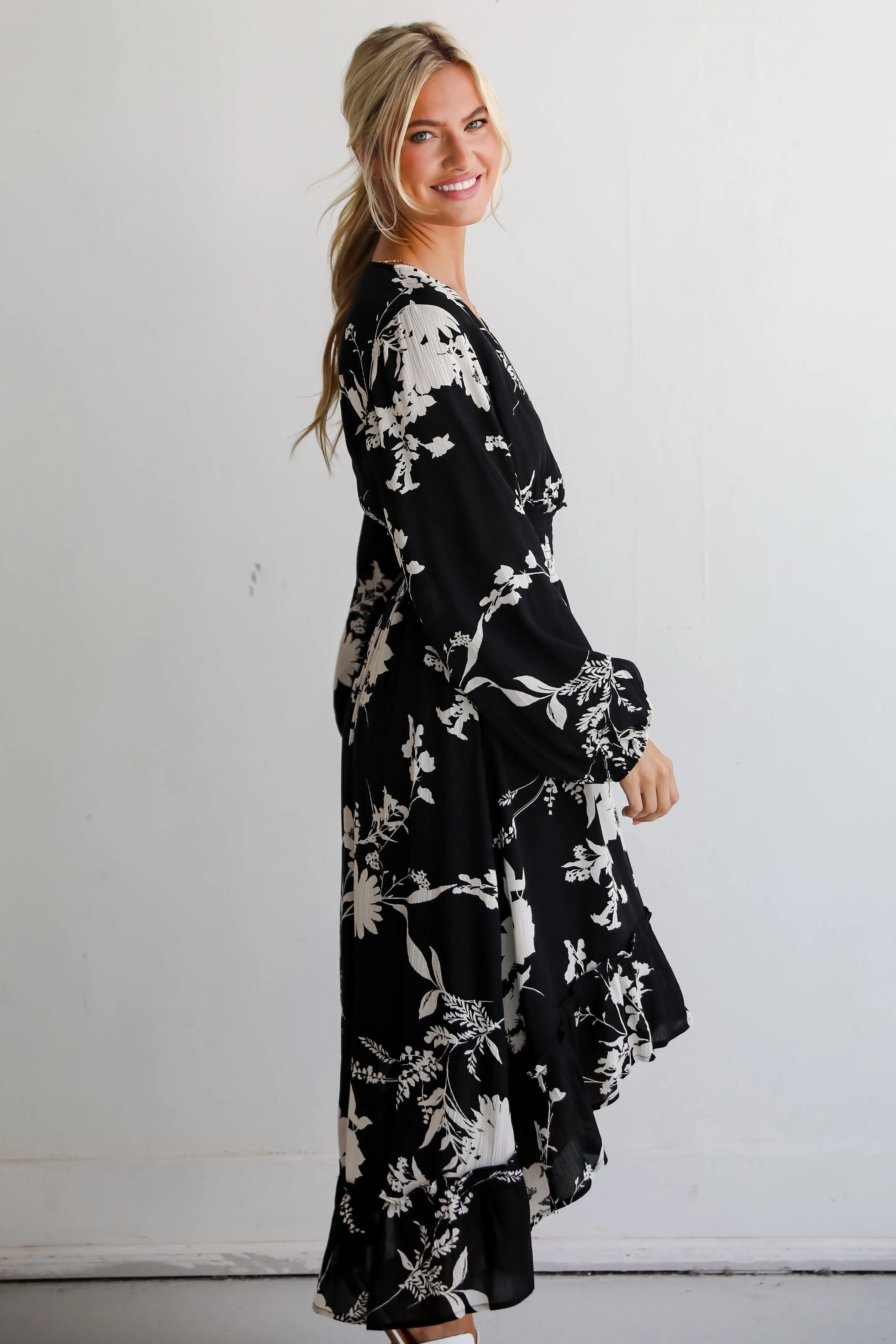 FINAL SALE - Precious Whimsy Black Floral Midi Dress