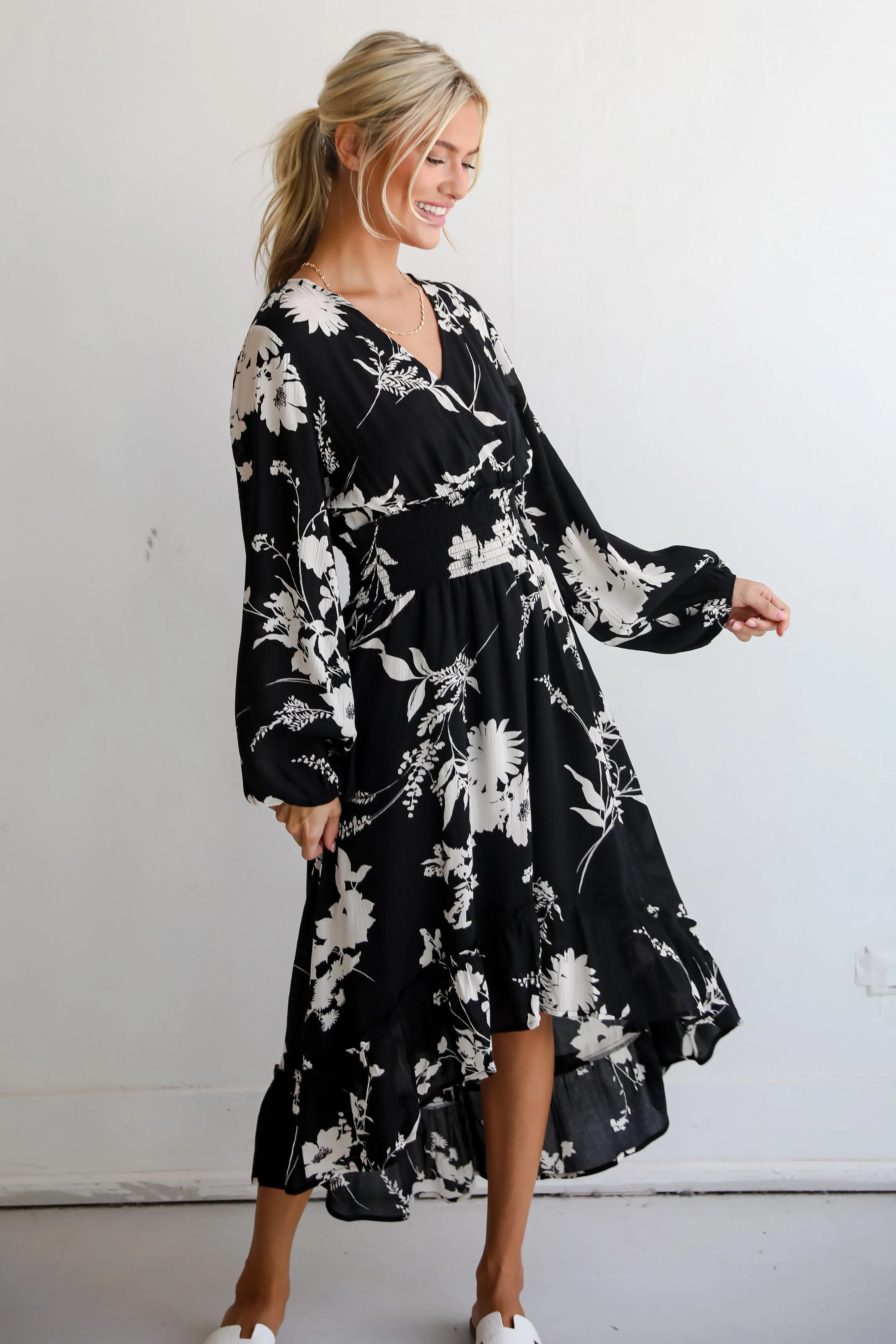 FINAL SALE - Precious Whimsy Black Floral Midi Dress