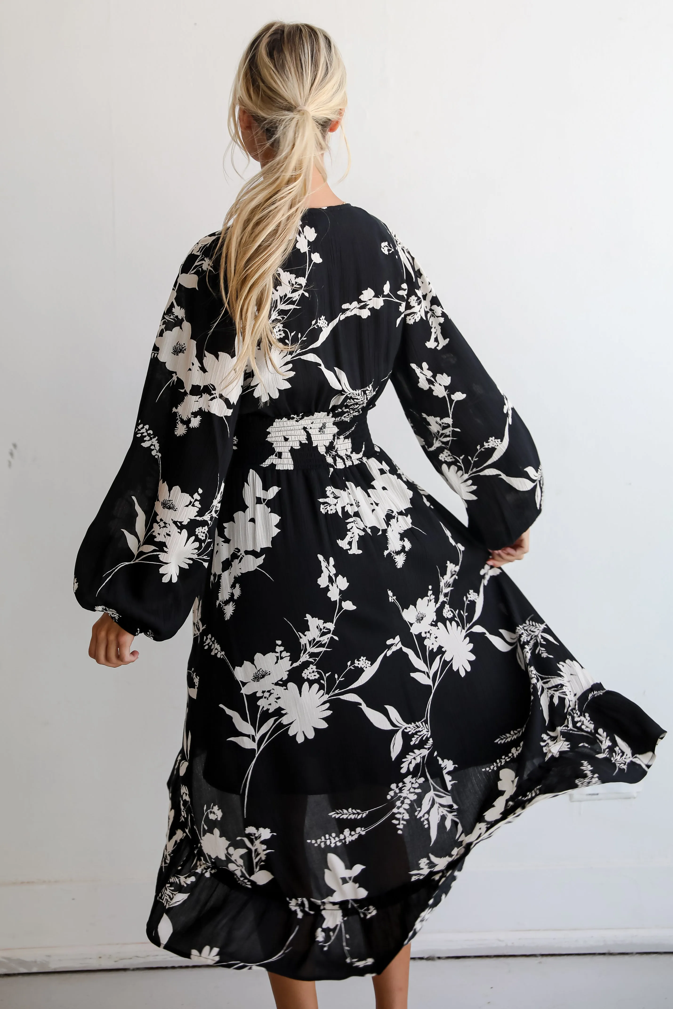 FINAL SALE - Precious Whimsy Black Floral Midi Dress