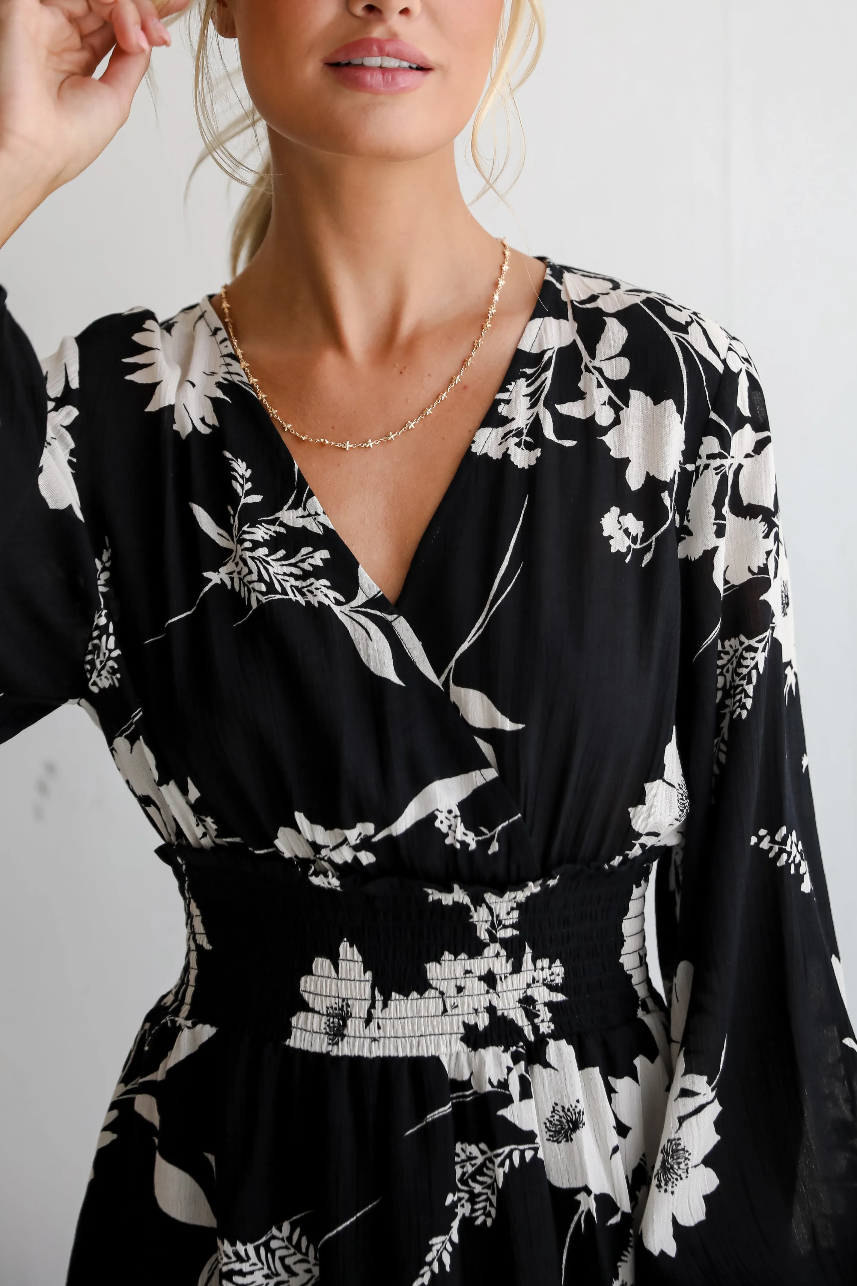 FINAL SALE - Precious Whimsy Black Floral Midi Dress