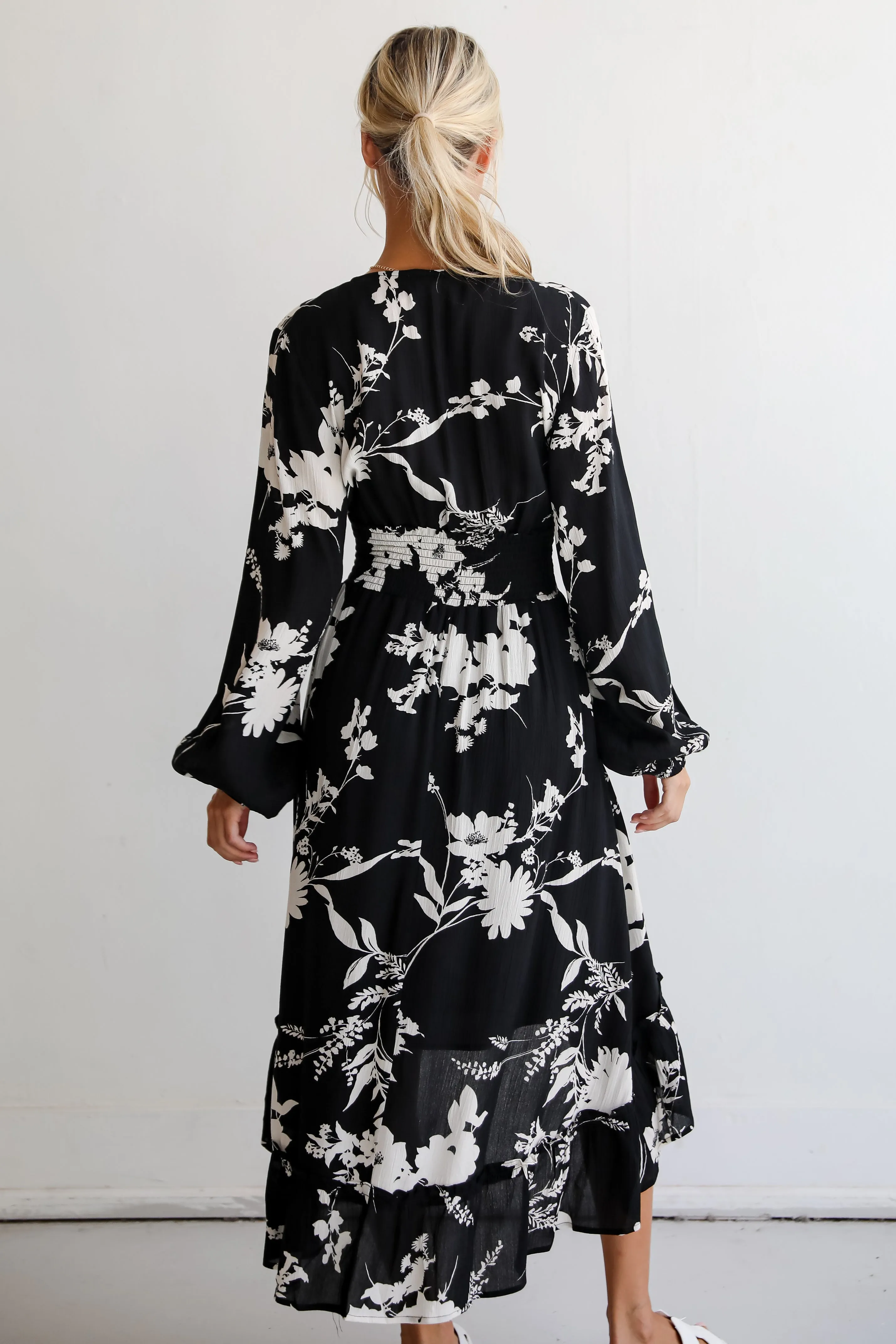 FINAL SALE - Precious Whimsy Black Floral Midi Dress