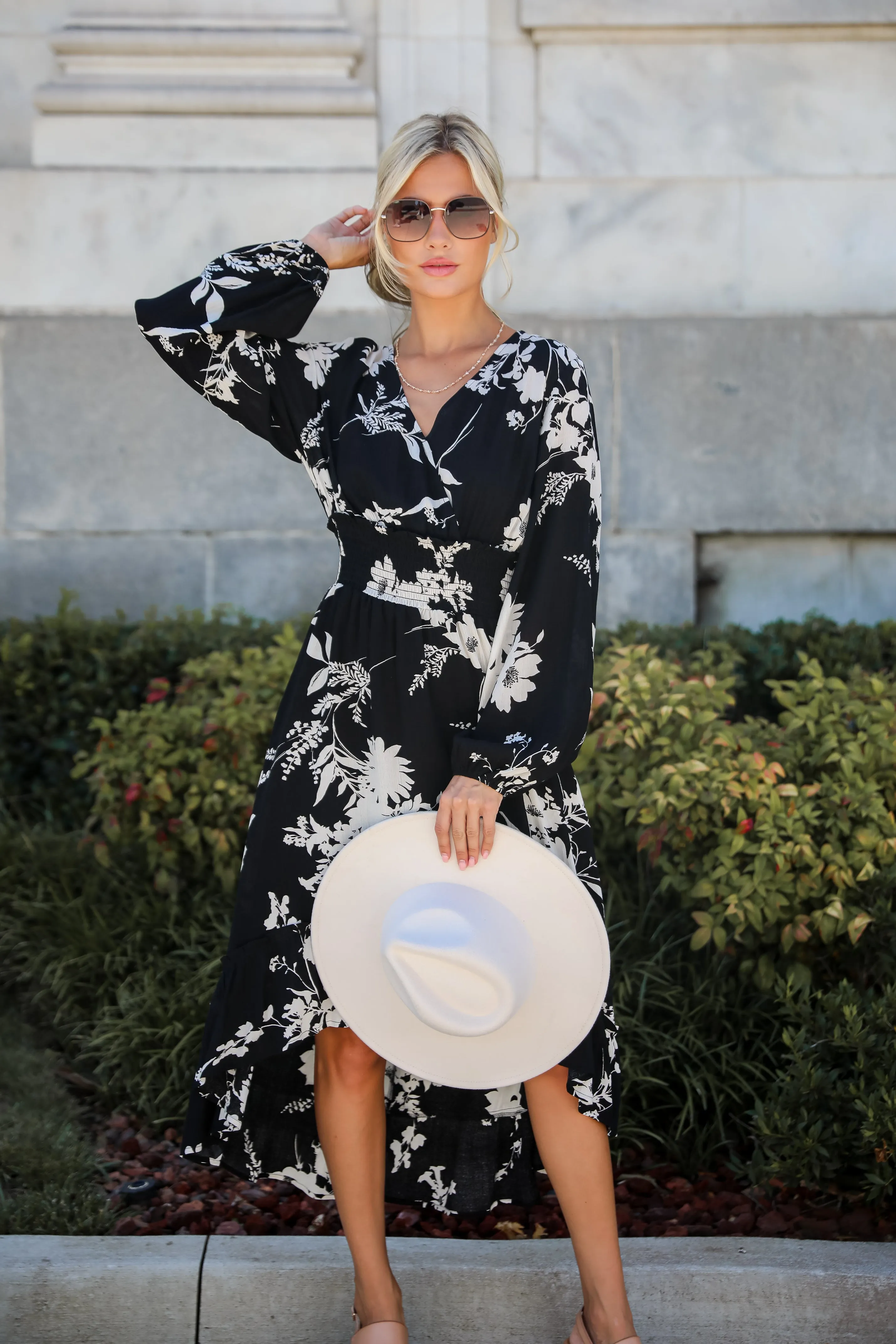 FINAL SALE - Precious Whimsy Black Floral Midi Dress