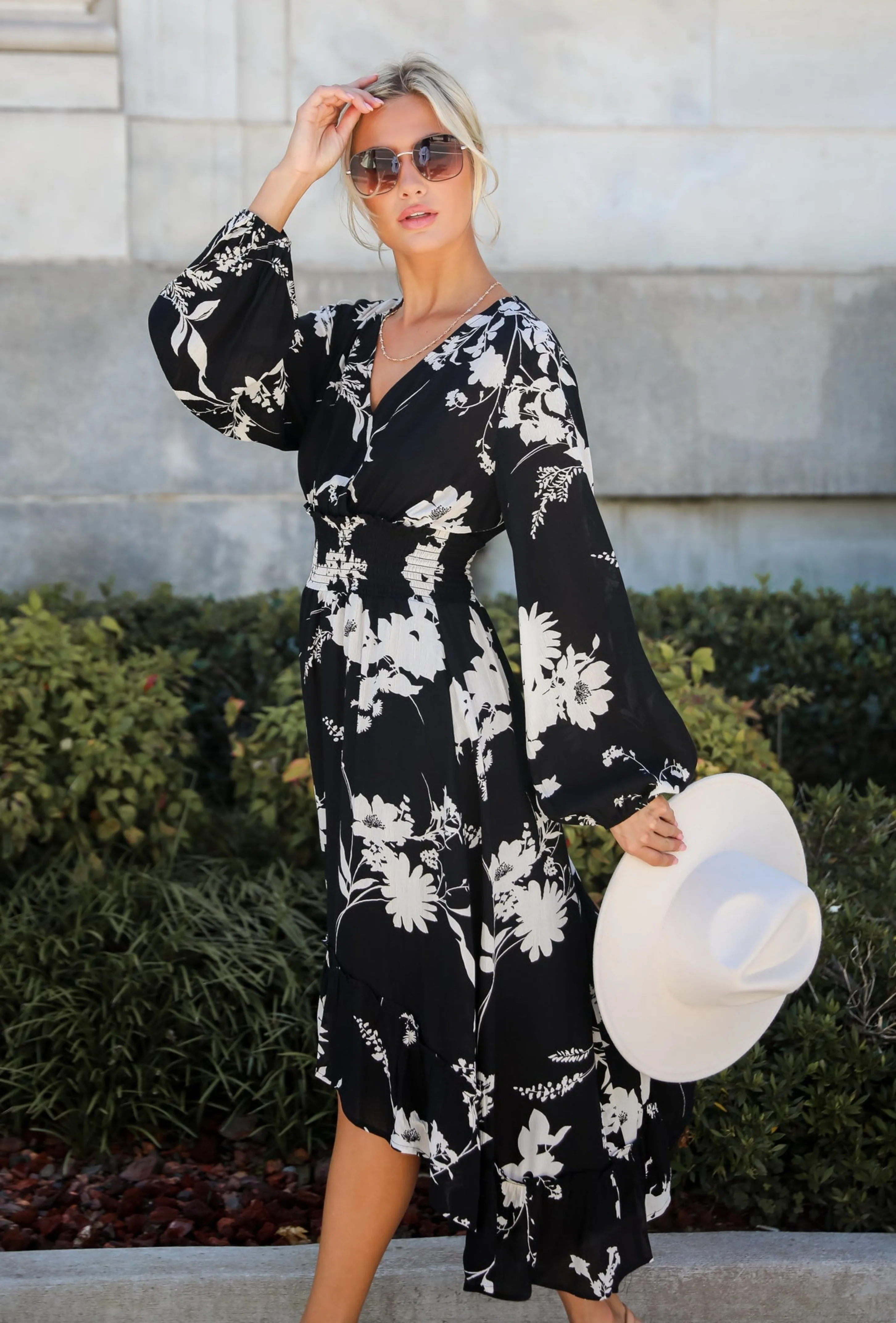 FINAL SALE - Precious Whimsy Black Floral Midi Dress