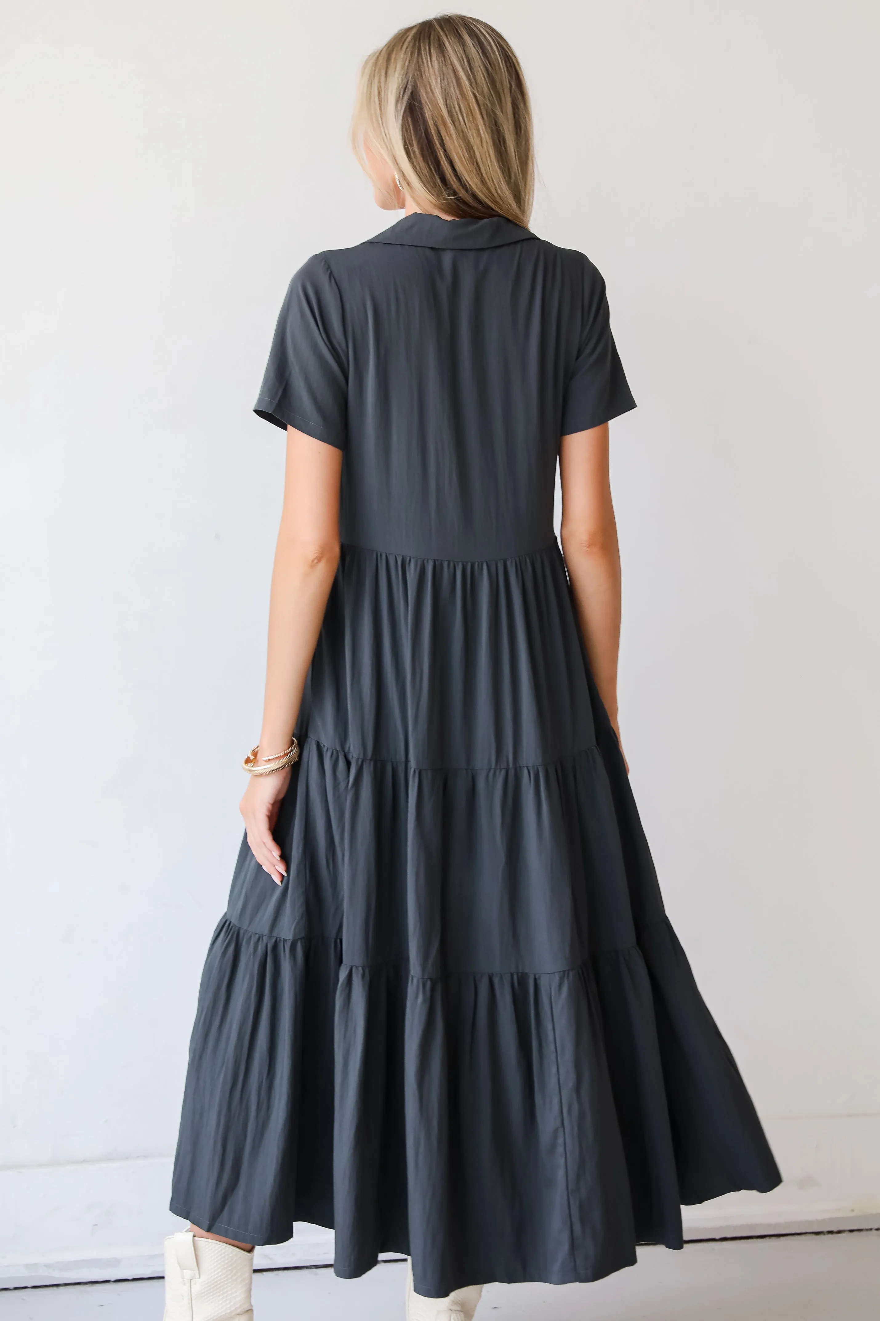 FINAL SALE - Stellar Sweetie Charcoal Tiered Maxi Dress