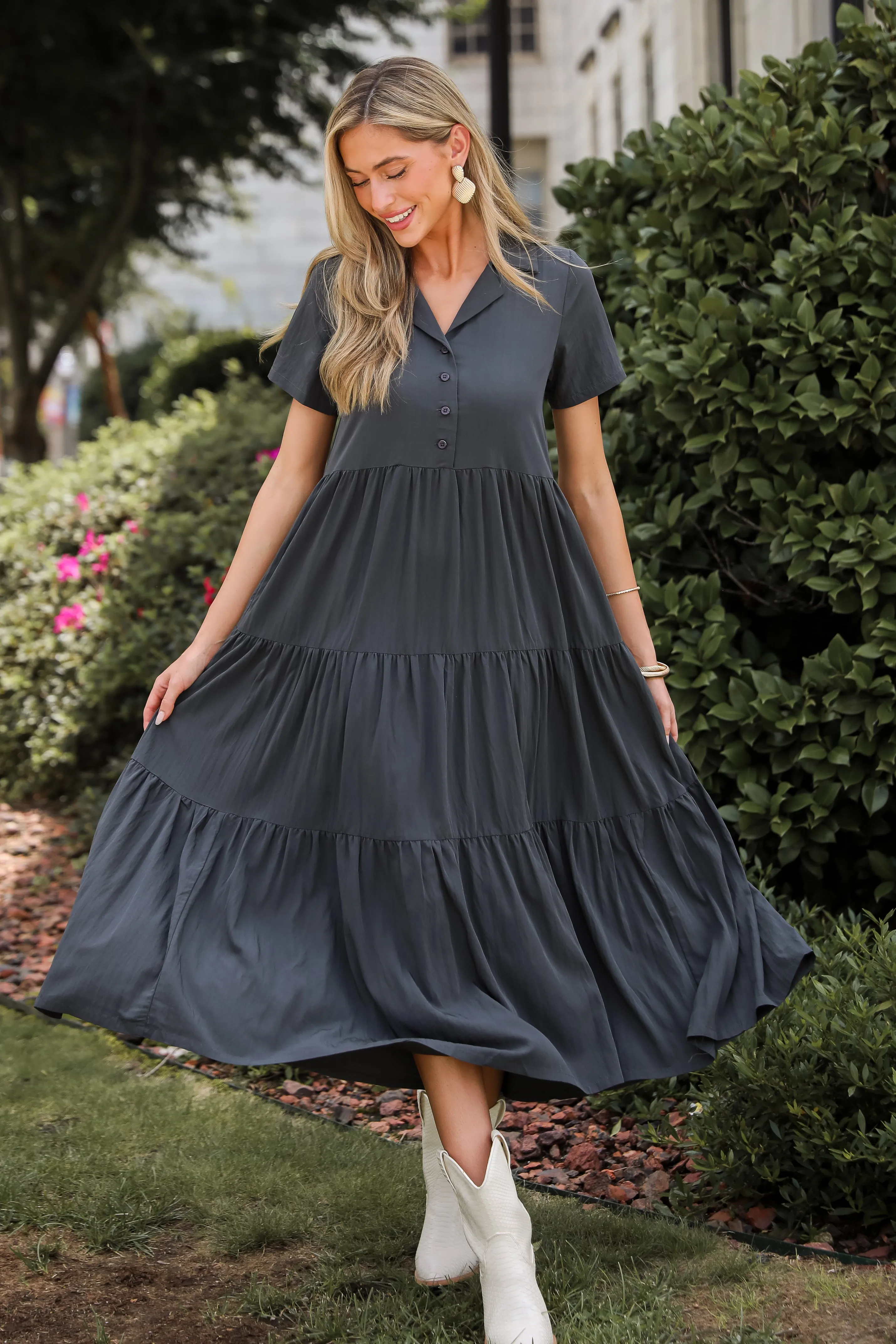 FINAL SALE - Stellar Sweetie Charcoal Tiered Maxi Dress