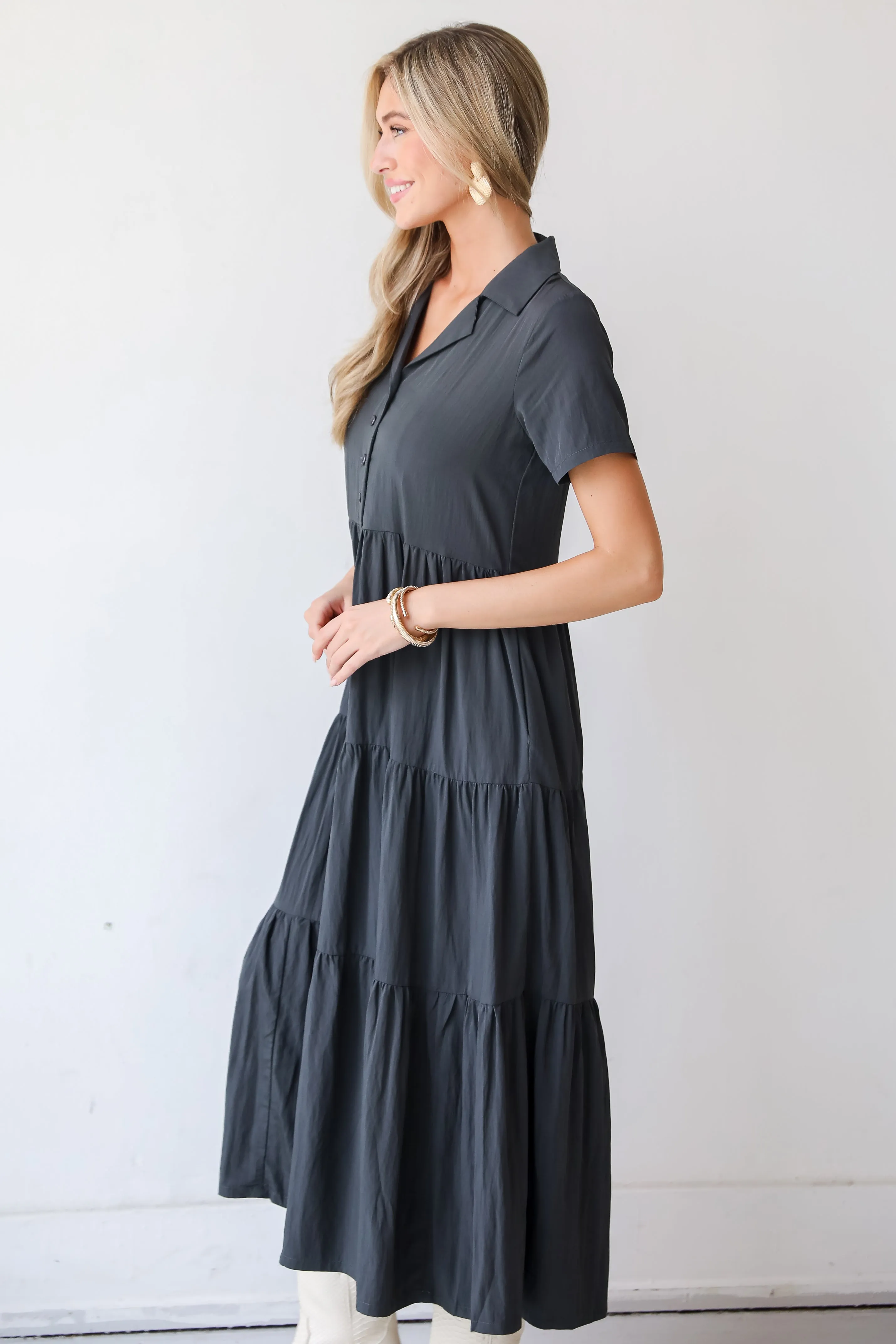 FINAL SALE - Stellar Sweetie Charcoal Tiered Maxi Dress