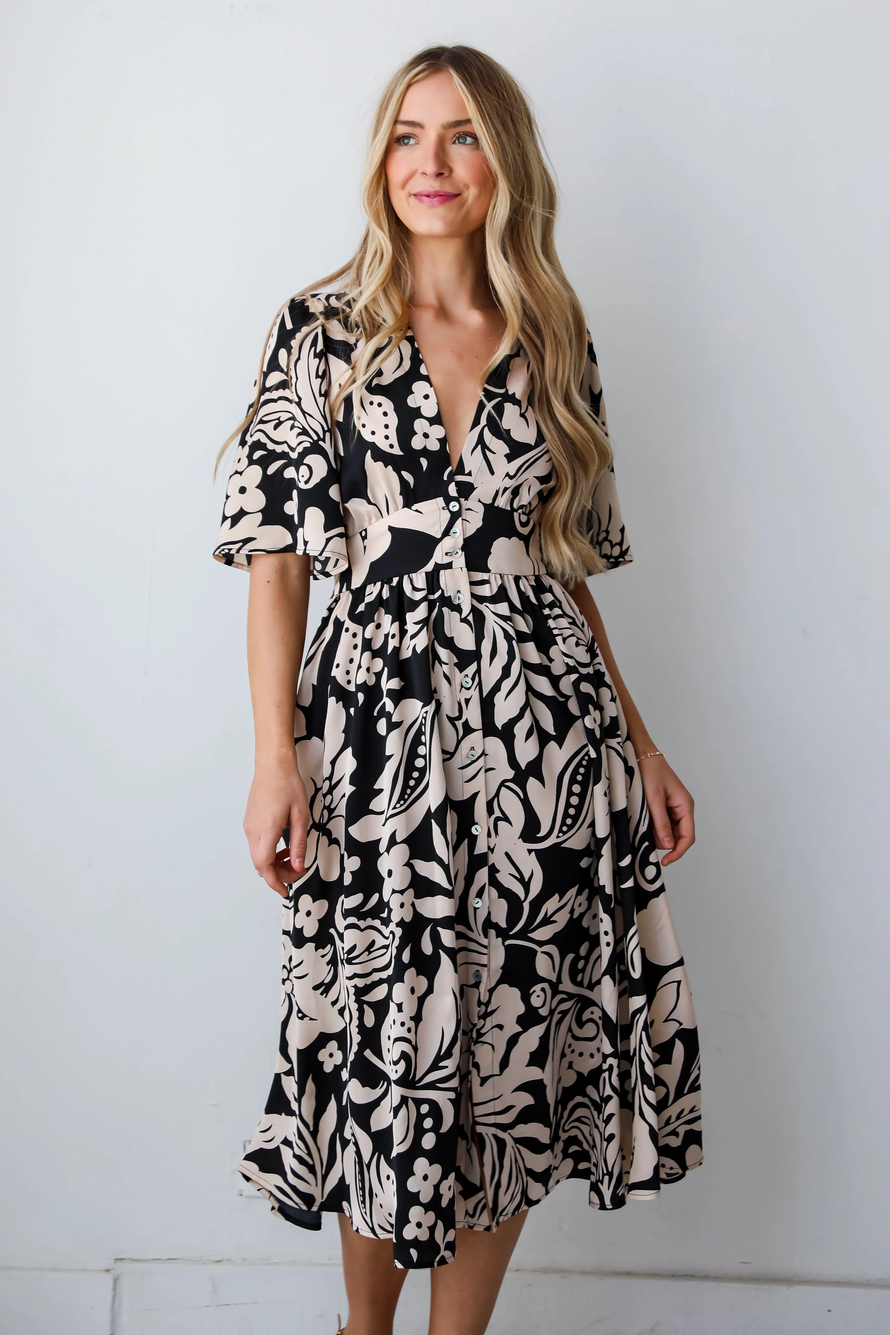 FINAL SALE - Stunning Time Black Floral Midi Dress