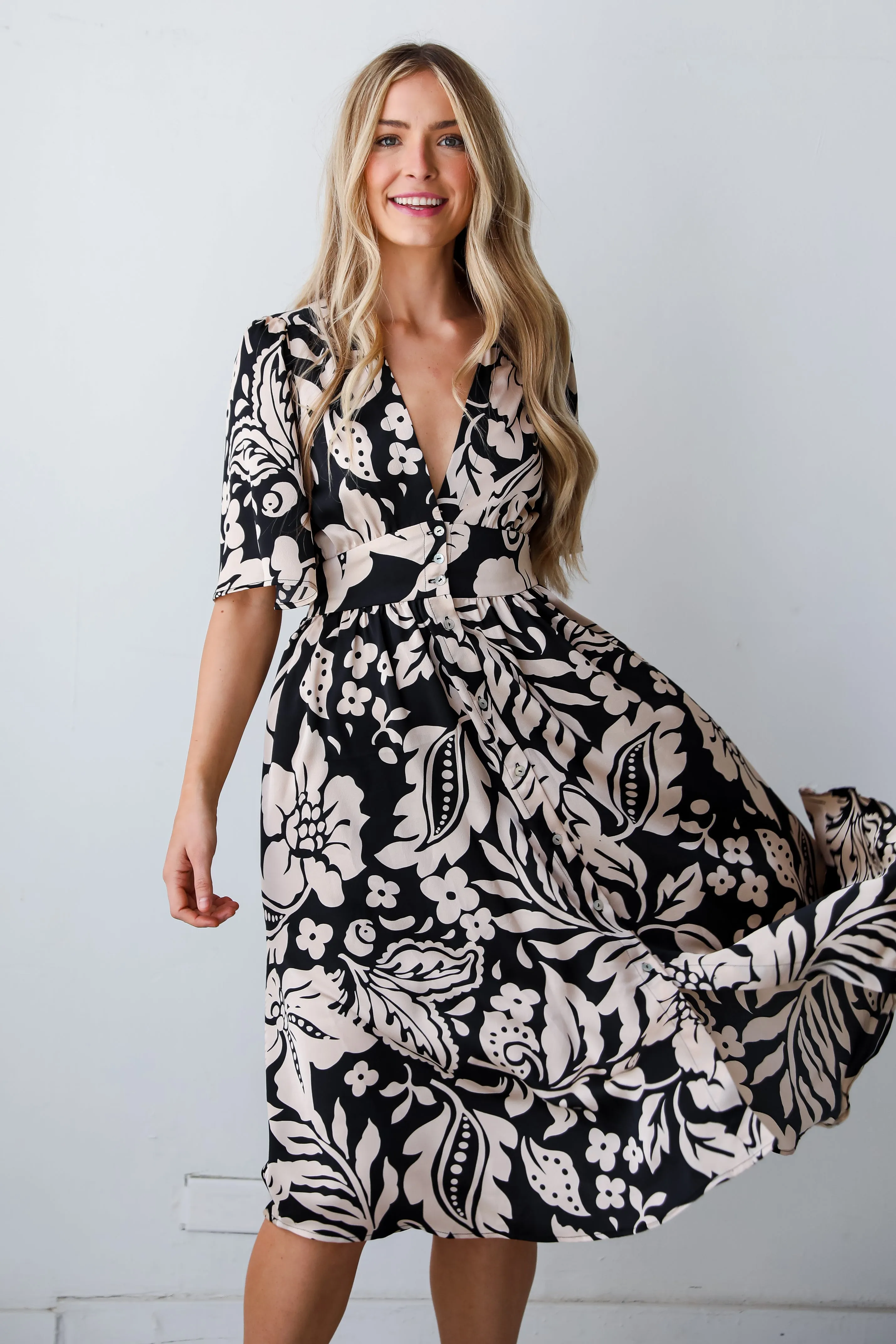 FINAL SALE - Stunning Time Black Floral Midi Dress