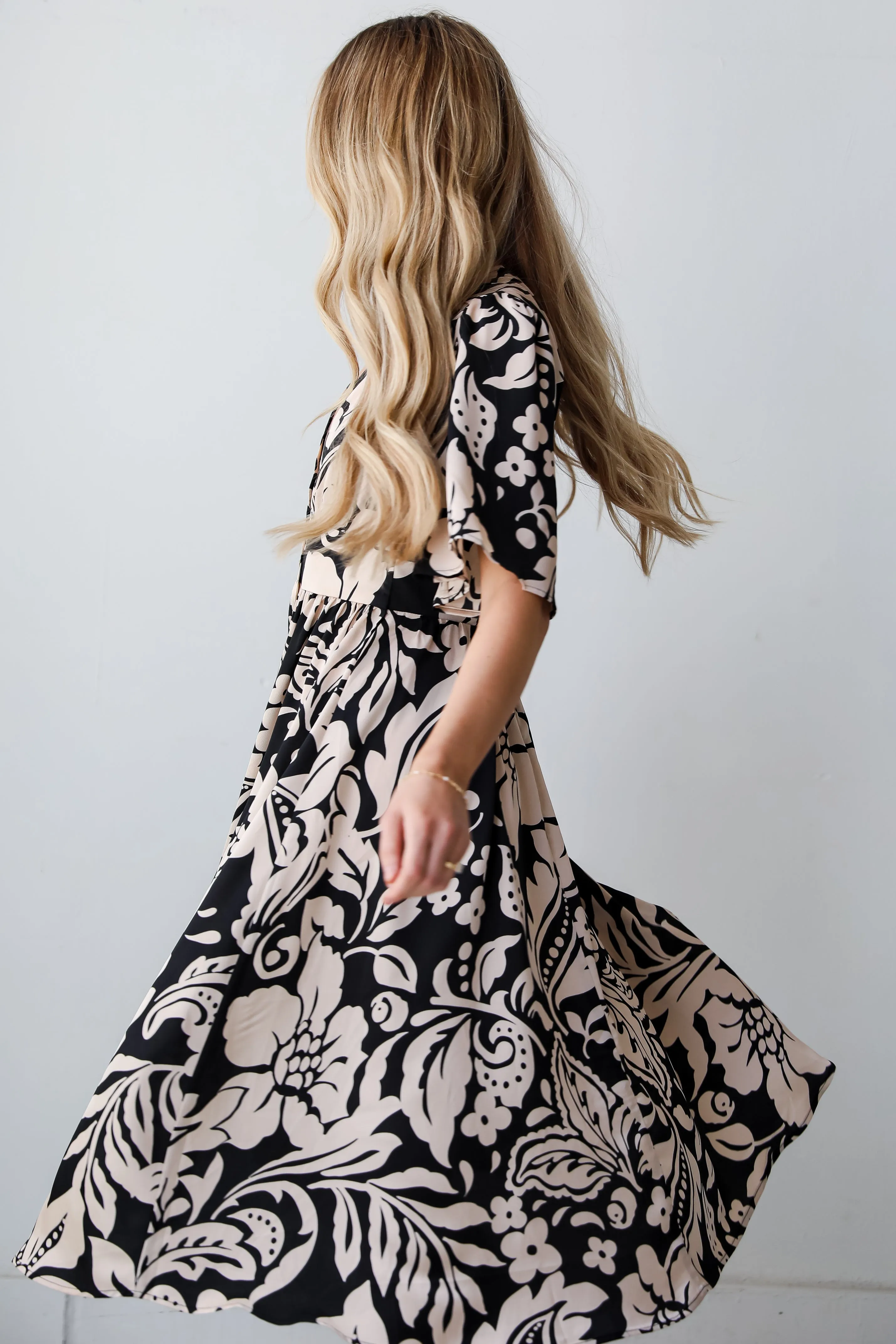 FINAL SALE - Stunning Time Black Floral Midi Dress