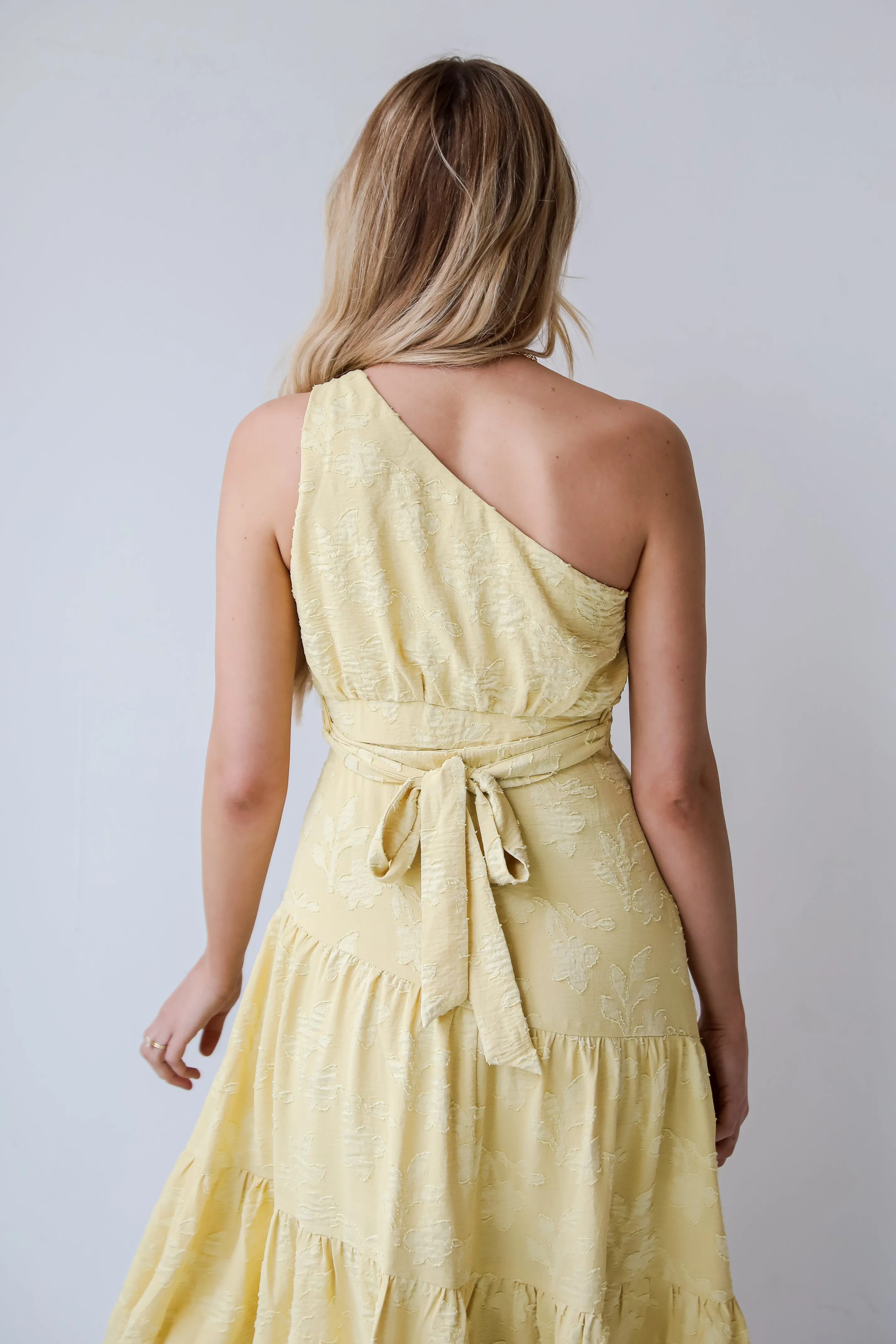 FINAL SALE - Sunshine Daydream Yellow One-Shoulder Tiered Midi Dress