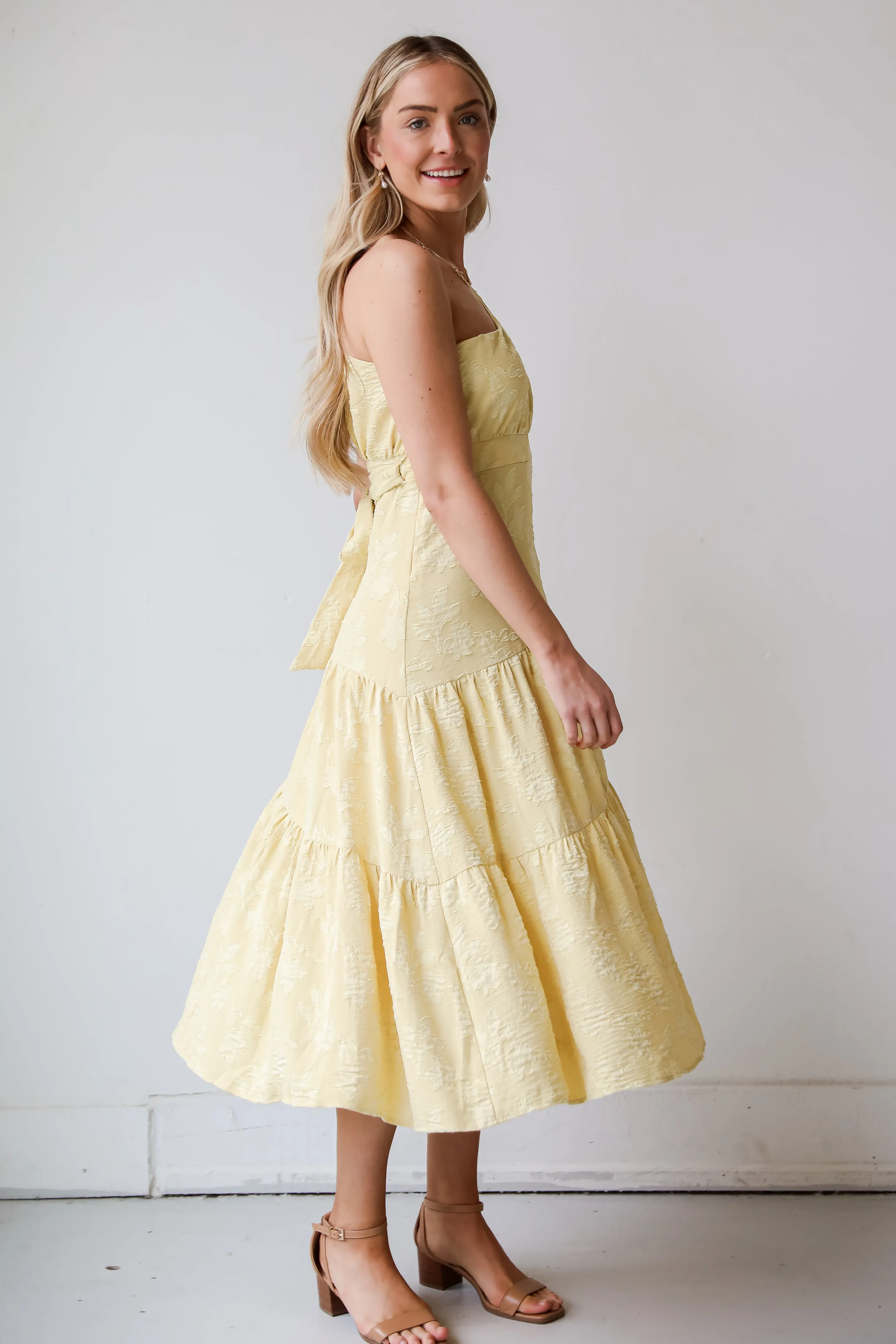 FINAL SALE - Sunshine Daydream Yellow One-Shoulder Tiered Midi Dress