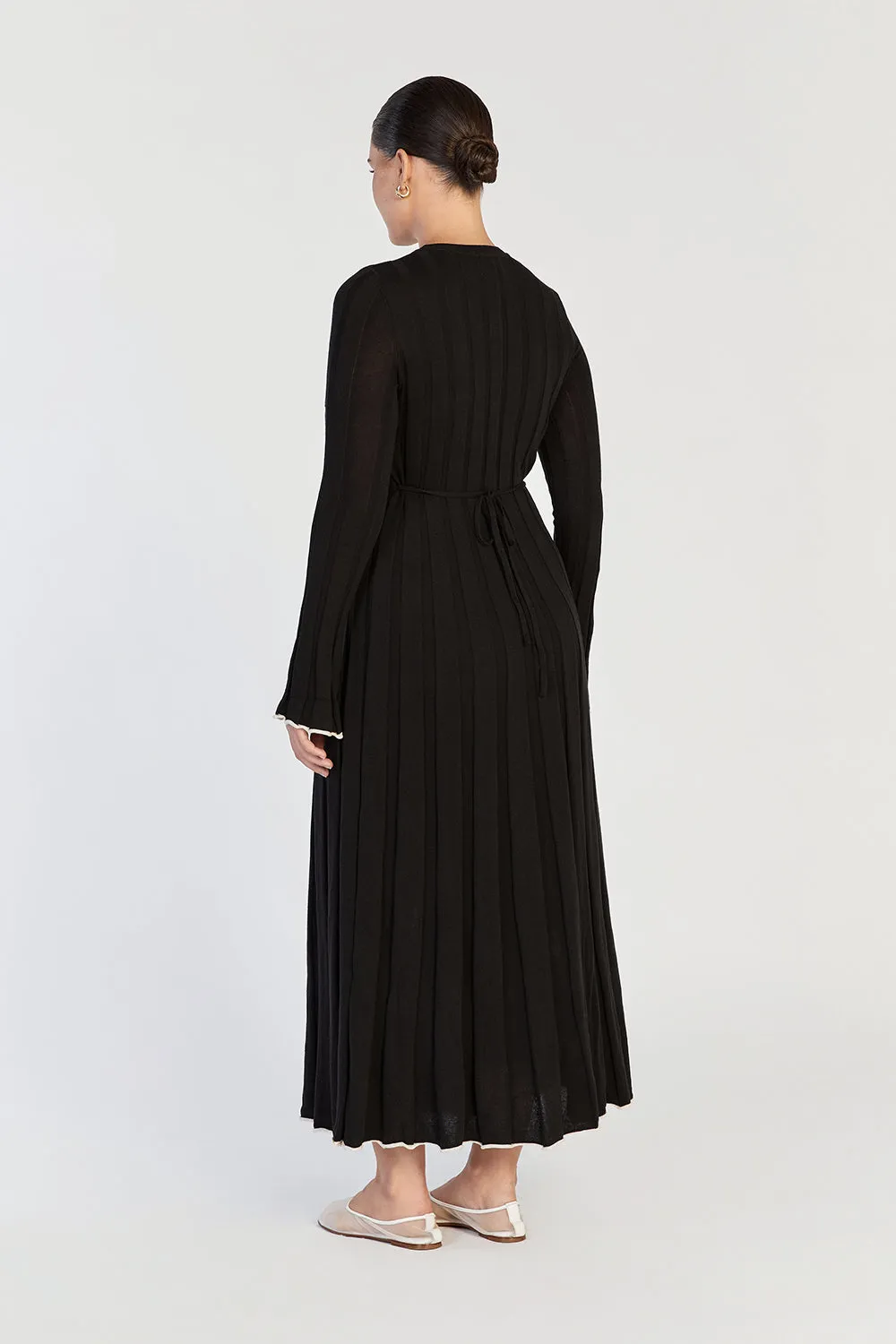 FLORA BLACK CONTRAST KNIT MIDI DRESS