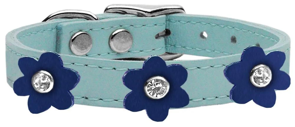 Flower Leather Collar Baby Blue With Blue Flowers Size 10