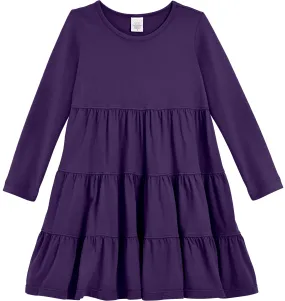 Girls Soft Cotton Jersey Long Sleeve Tiered Dress | Purple