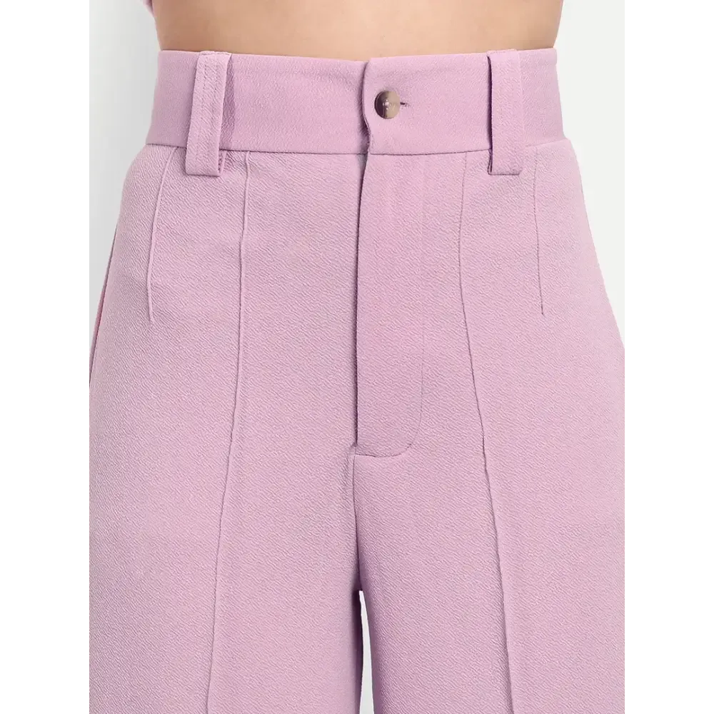 Glito Stylish Pink Flared Fit High Waist Polyster Parallel Trouser Pant for Women