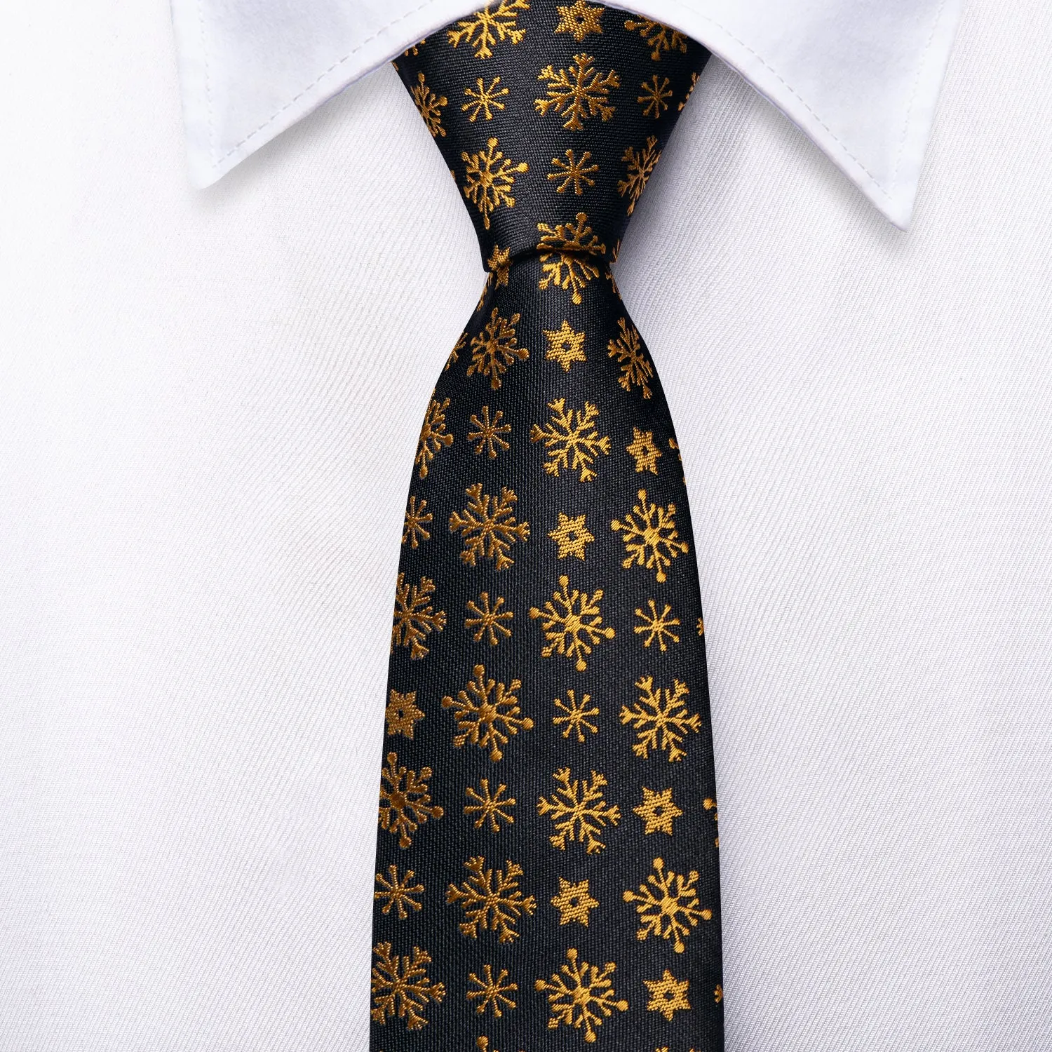 Gold Black Snowflake Children's Kids Boys Tie Pocket Square 6cm