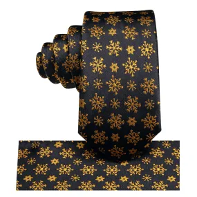 Gold Black Snowflake Children's Kids Boys Tie Pocket Square 6cm