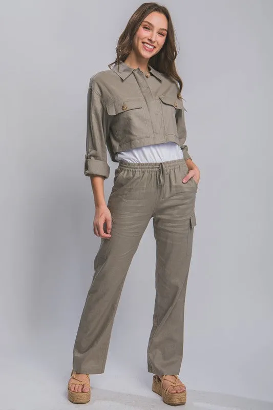 Greystone Linen Straight Leg Cargo Pants