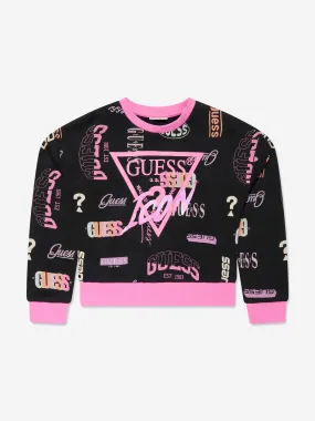 Guess Girls Logo Print Sweatshirt in Black