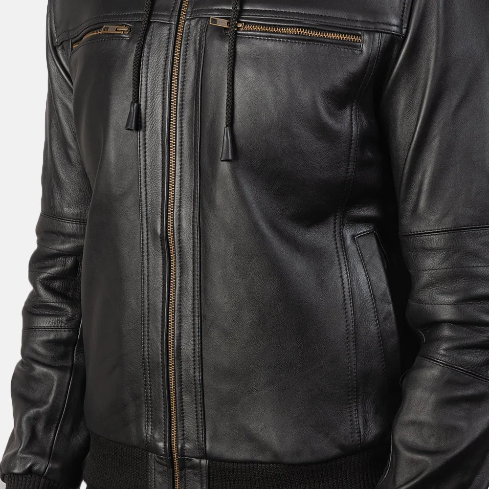 Gustavo Black Leather Bomber Jacket