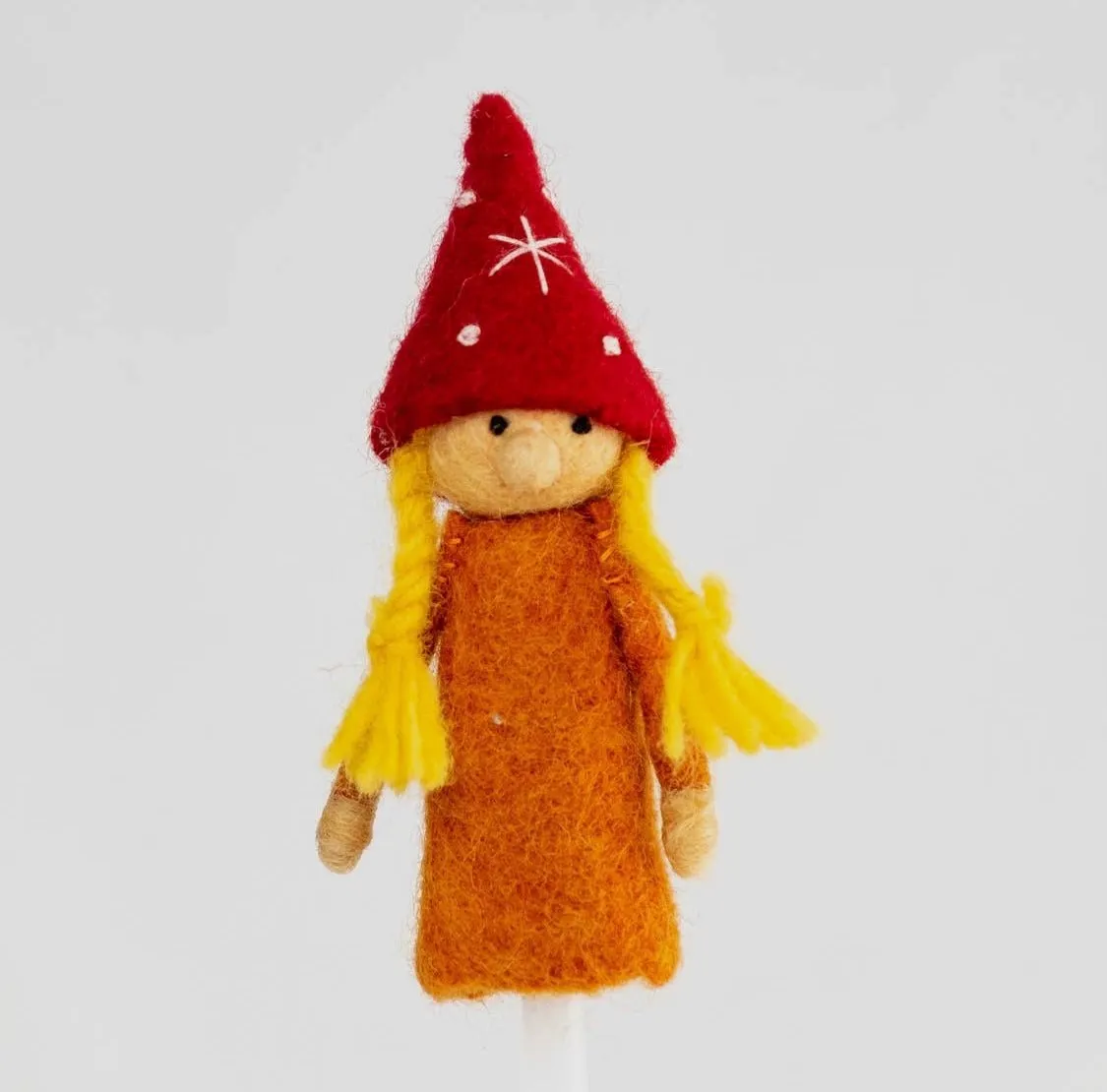 Handmade Felted Snowflake Gnome Finger Puppet