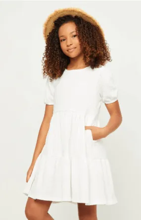 Hayden Girls Tiered Spring Dress in Off White