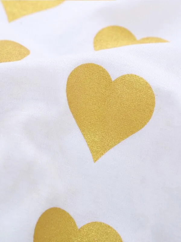 Hearts Pattern Printed Onesie Golden Bow Junpsuit for Babies