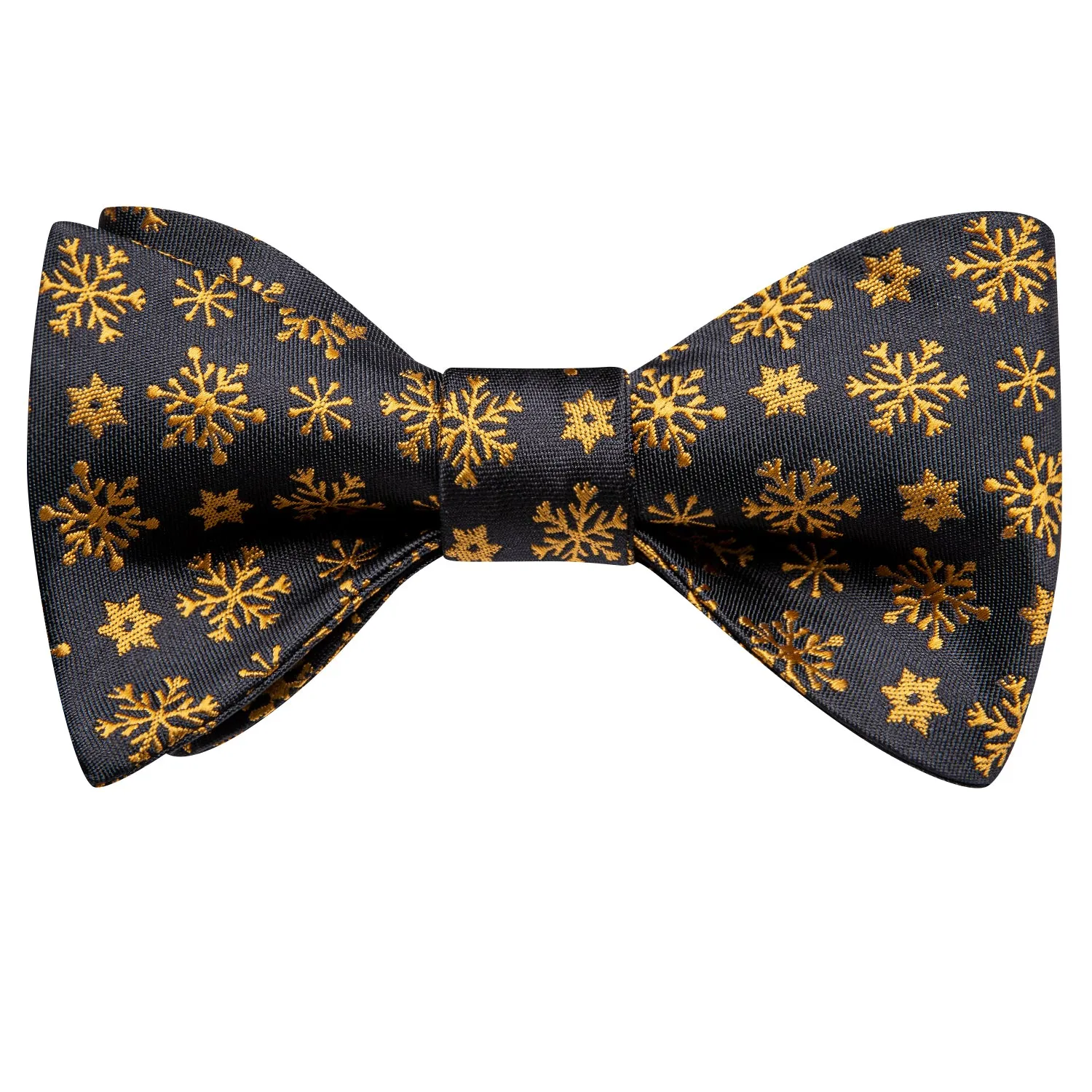 Hi-Tie Black Golden Christmas Snowflake Bow Tie Hanky Cufflinks Set